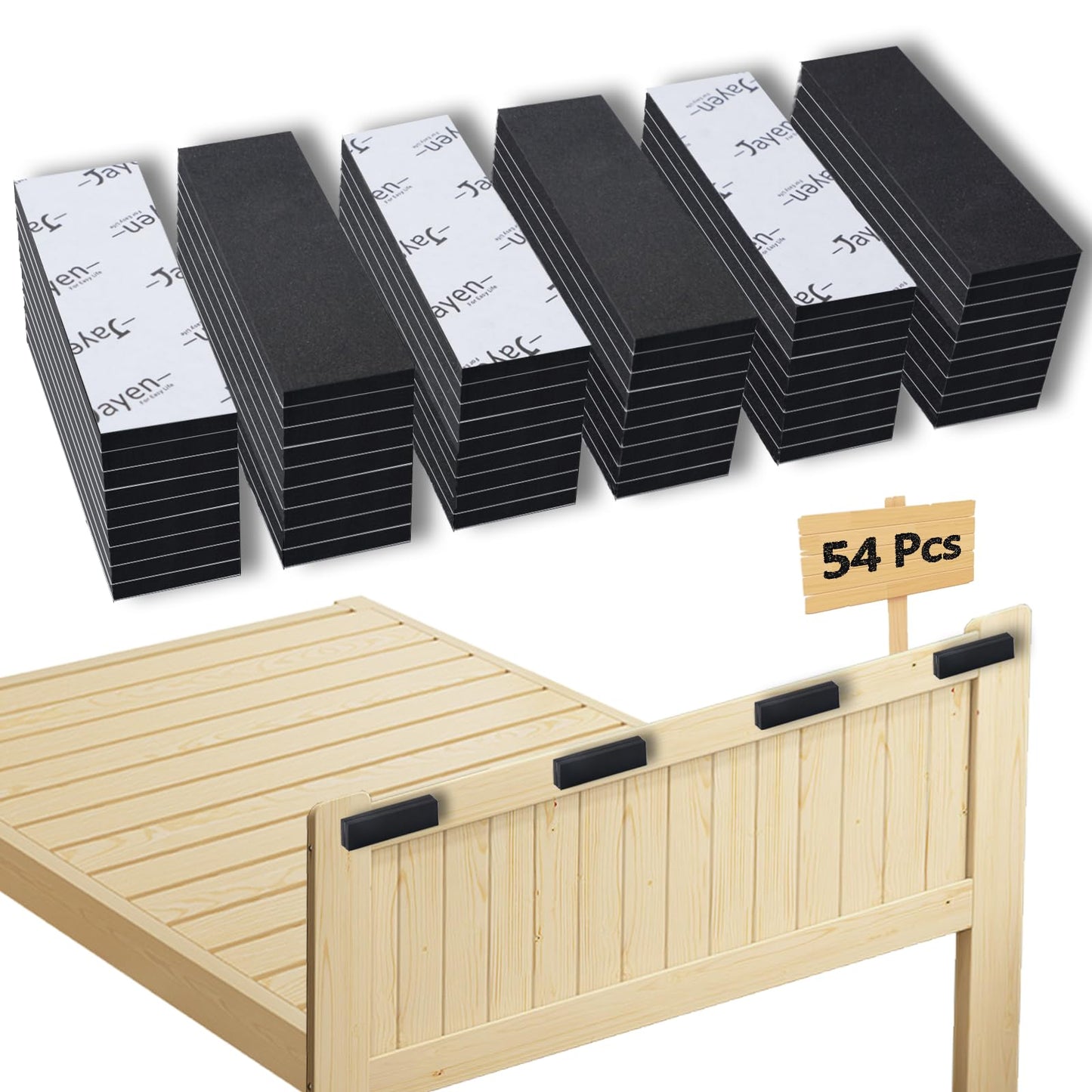 Jayen 54 Pcs Furniture Wall Protectors, EVA Foam Anti-Collision Headboard Stoppers for Bed Frame, Anti-Shake Headboard Bumper for Any Furniture - Black