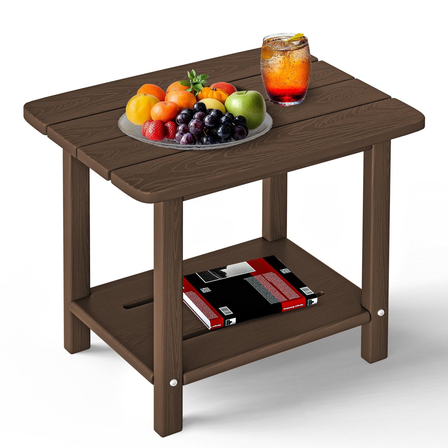nevilywood 2-Tier End Table, Outdoor Adirondack Side Tables, Whether resisted HDPE, Wood Texture - Poolside, Patio,Lawn & Coffee