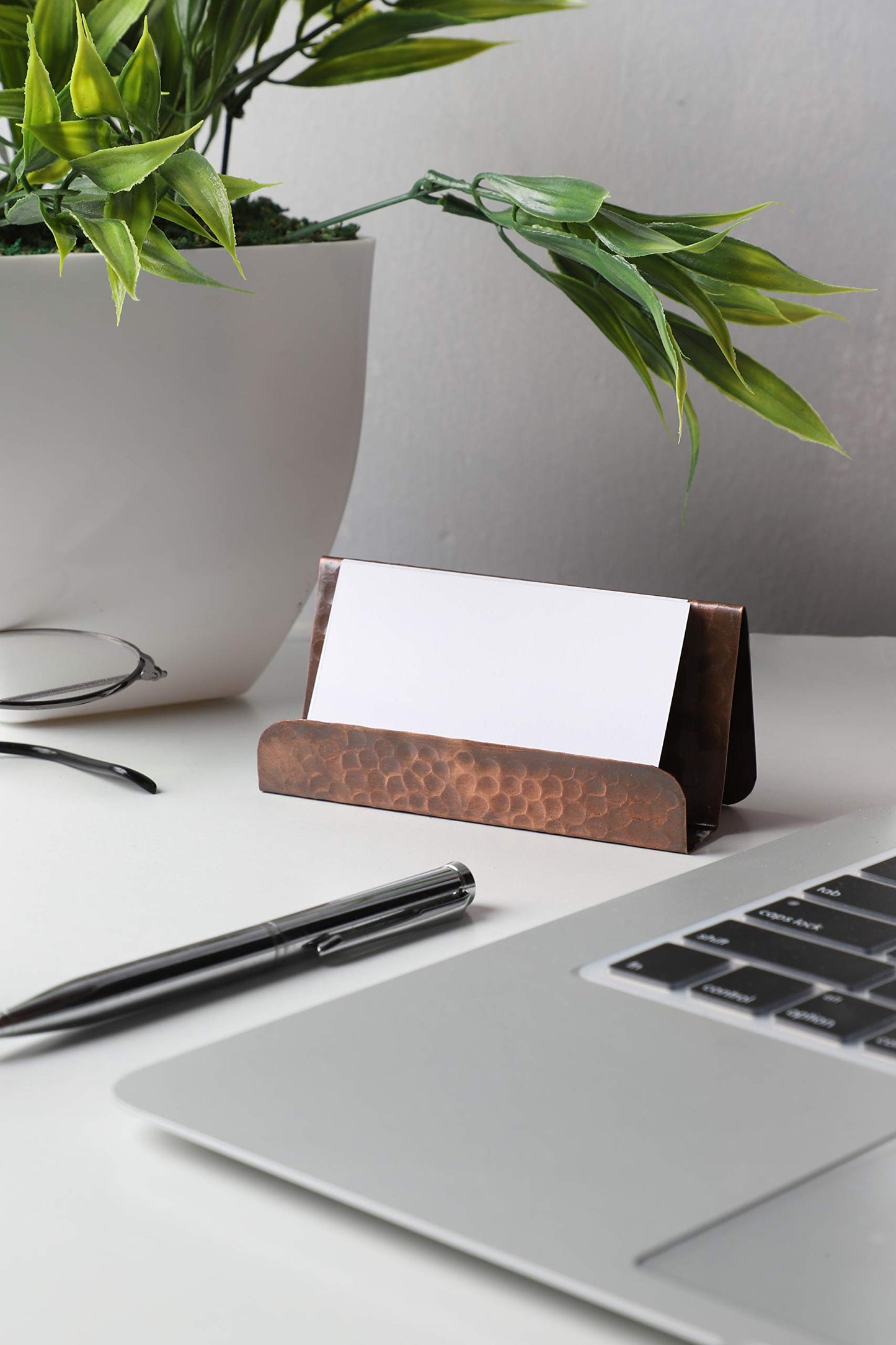 GoCraft Pure Copper Business Card Holder Stand – Antique Finish, Holds 20-30 Cards, Stylish Desk Organizer for Office, Home, Professional Use, Elegant Business Card Display Holder