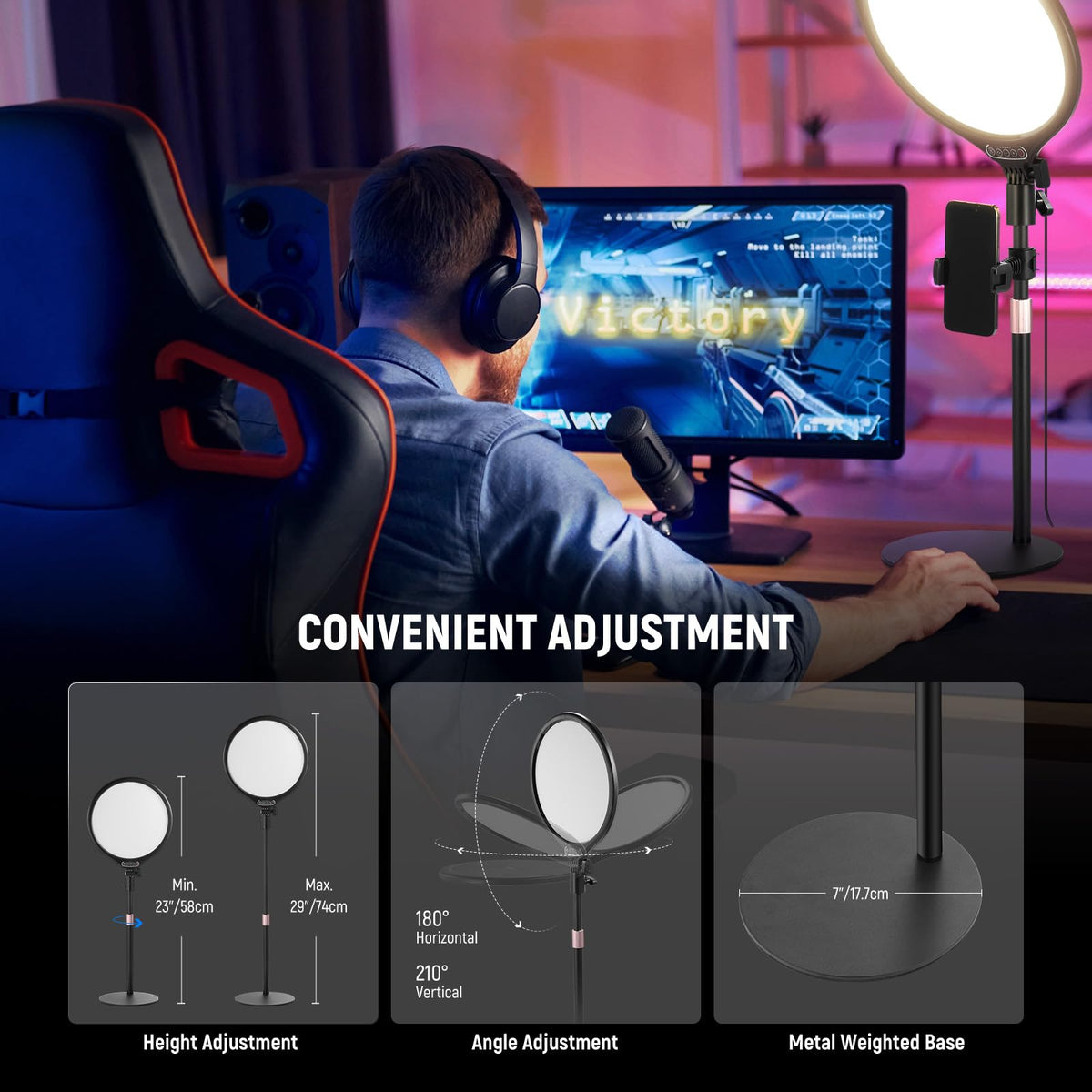 NEEWER Basics 2 Pack 10.5" Desktop LED Ring Light with Stand for Desk/Phone Holder, 3000-6500K Full Screen 15W Panel Lighting for iPhone Recording Streaming Selfie Laptop Webcam Video Conference, R10