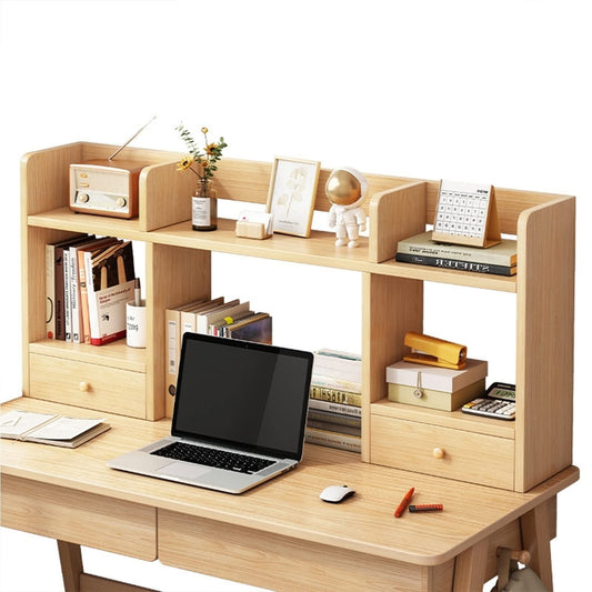 Wooden Desktop Bookshelf Desk Organizer with Drawers - 2 Layer Office Storage Shelves - Large Capacity Dressing Table Rack Organizer