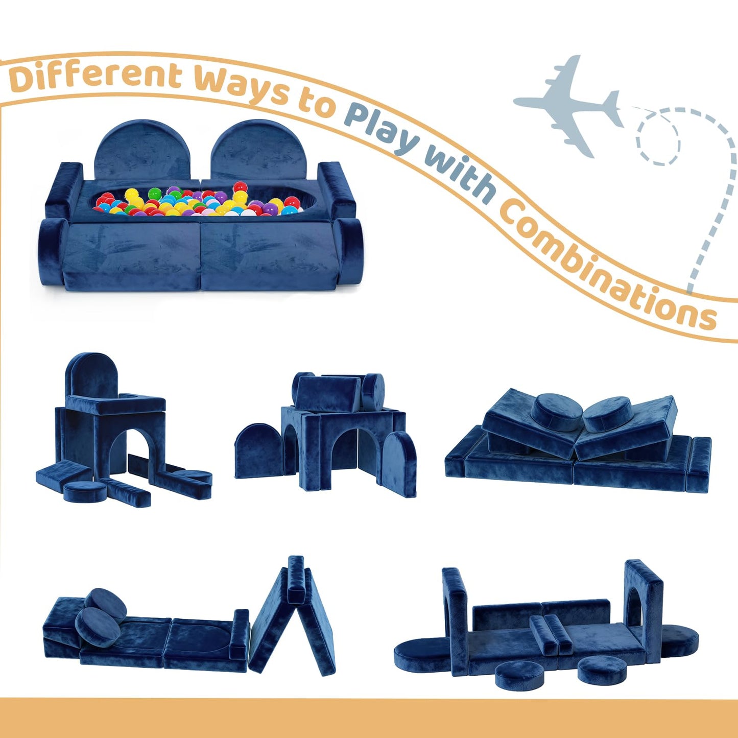Decmuerx 12pcs Modular Kids Play Couch - CPC Certified Convertible Toddler Sectional Sofa, Washable Durable Foam Floor Cushion for Kids Playroom (Play Fort/Castle)