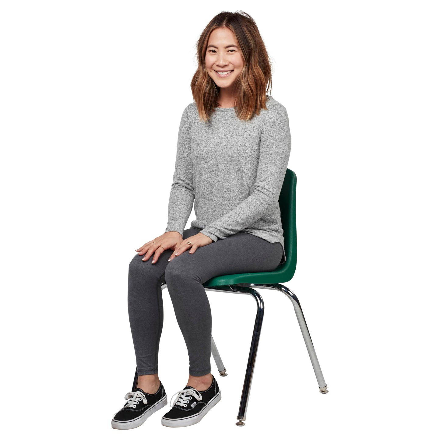 FDP 18" School Stack Chair, Stacking Student Seat with Chromed Steel Legs and Nylon Swivel Glides For In-Home Learning, Classroom or Office - Green (5-Pack), 10371-GN