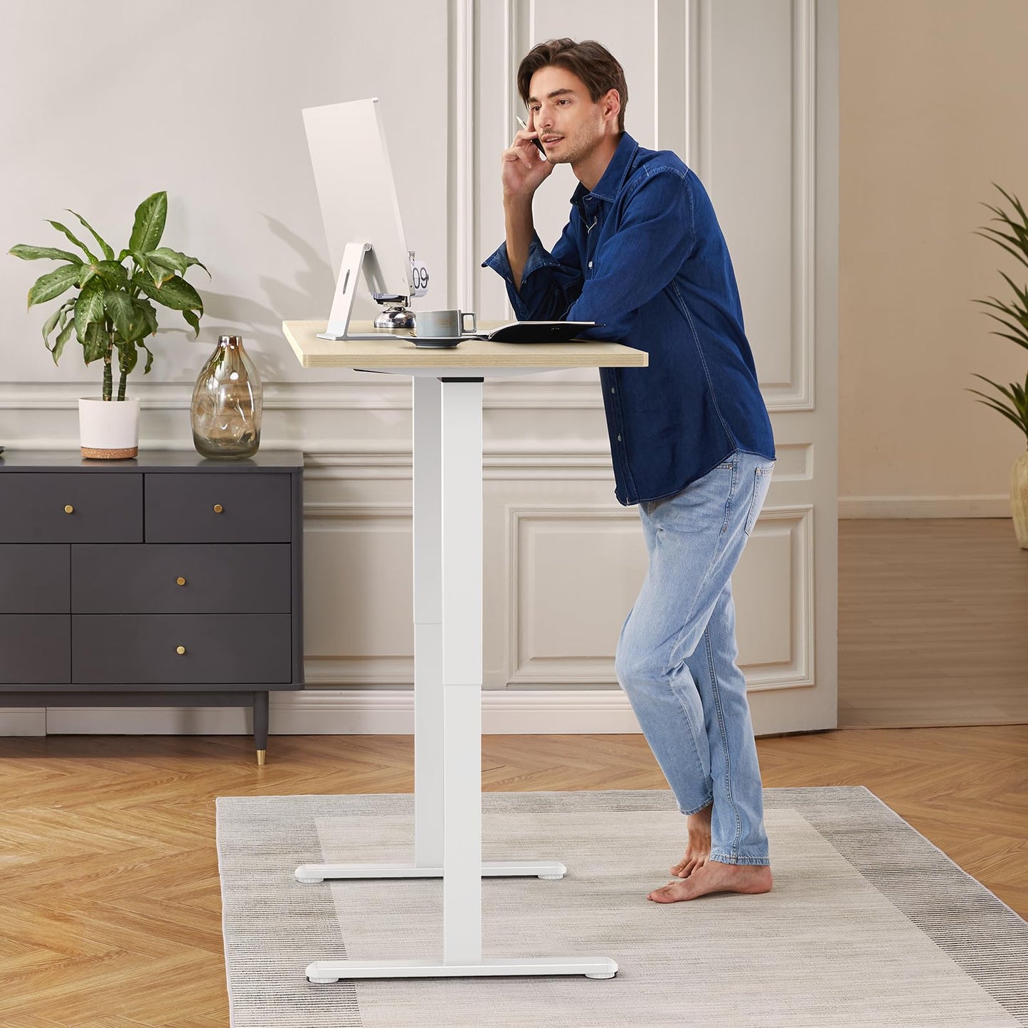 ErGear Dual Motor Standing Desk Frame, Electric Adjustable Legs Compatible Desktop Size 44″-90″, 264 lbs Weight Capacity, 4 Memory Height Settings Stand up Desks Base, White Frame Only