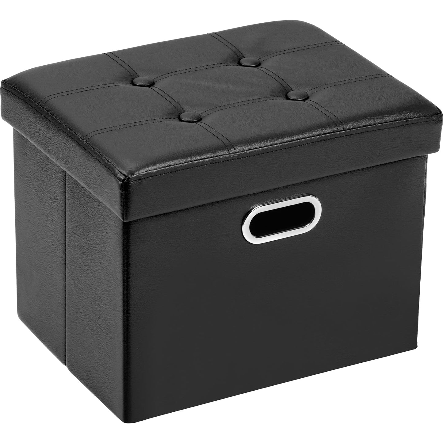 COSYLAND Ottoman with Storage Folding Leather Ottoman Footrest Foot Stool Black Ottoman for Room Small Rectangle Collapsible Bench Furniture with Handles Lid Toy Chest 17x13x13in