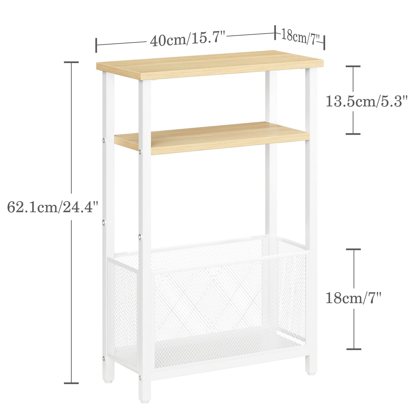 MMEOLUOOK Narrow Side Table with Storage Basket Skinny End Tables for Smalls Spaces 3 Tier Sofa Table Small Nightstand Slim Bedside Table for Living Room Bedroom Natural Wood MLBZ22Y