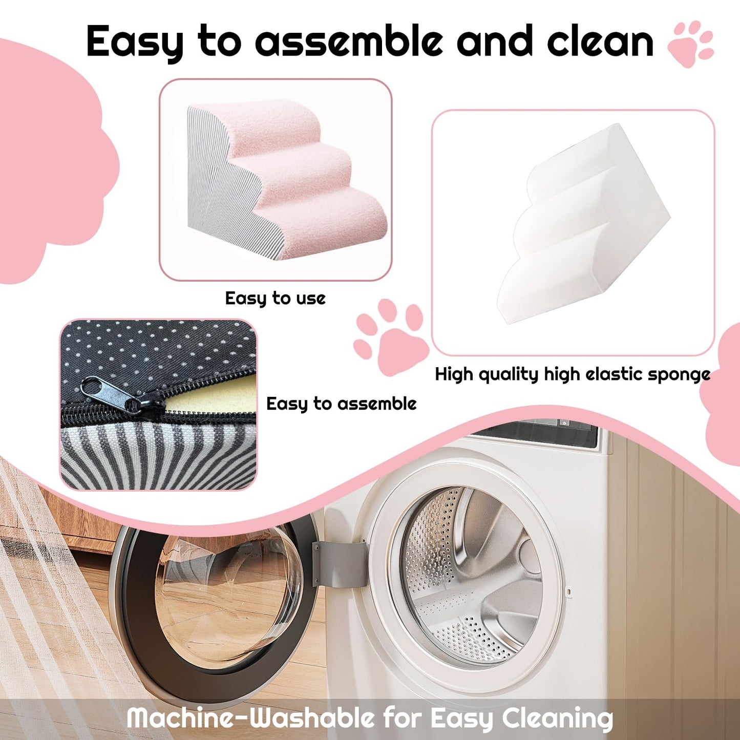 Dog Stairs for Bed 13.7" H, 30D Foam 3-Step for Sofa,Curved Stairs for Puppy,Pet Steps for Couch for Small Dogs and Cats or Pets Friendly