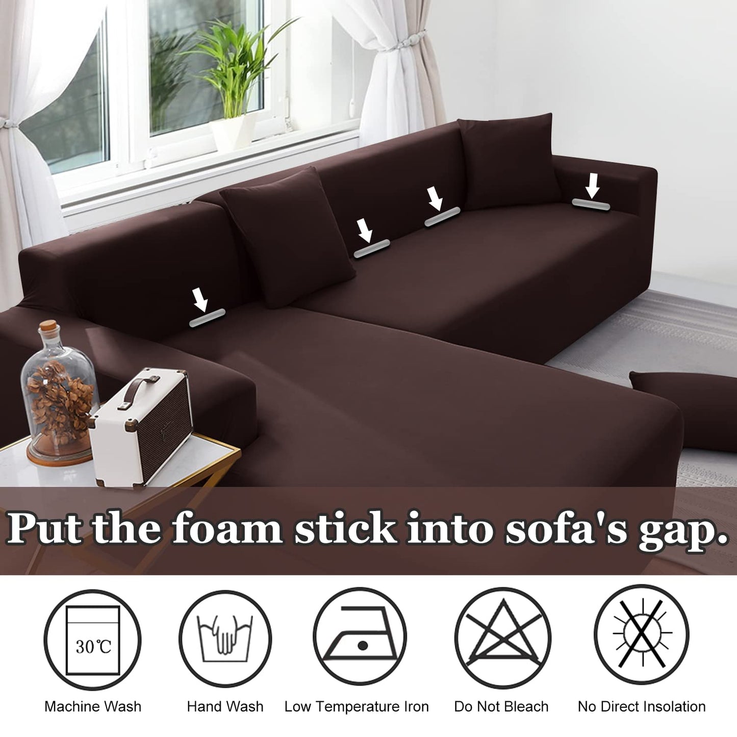 NAISI Couch Cover L Shape 2 Pieces Sofa Cover Soft Stretch Slipcovers with 2pcs Pillowcases Furniture Protector Sectional Couch Covers 3 Seater + 3 Seater(Coffee)