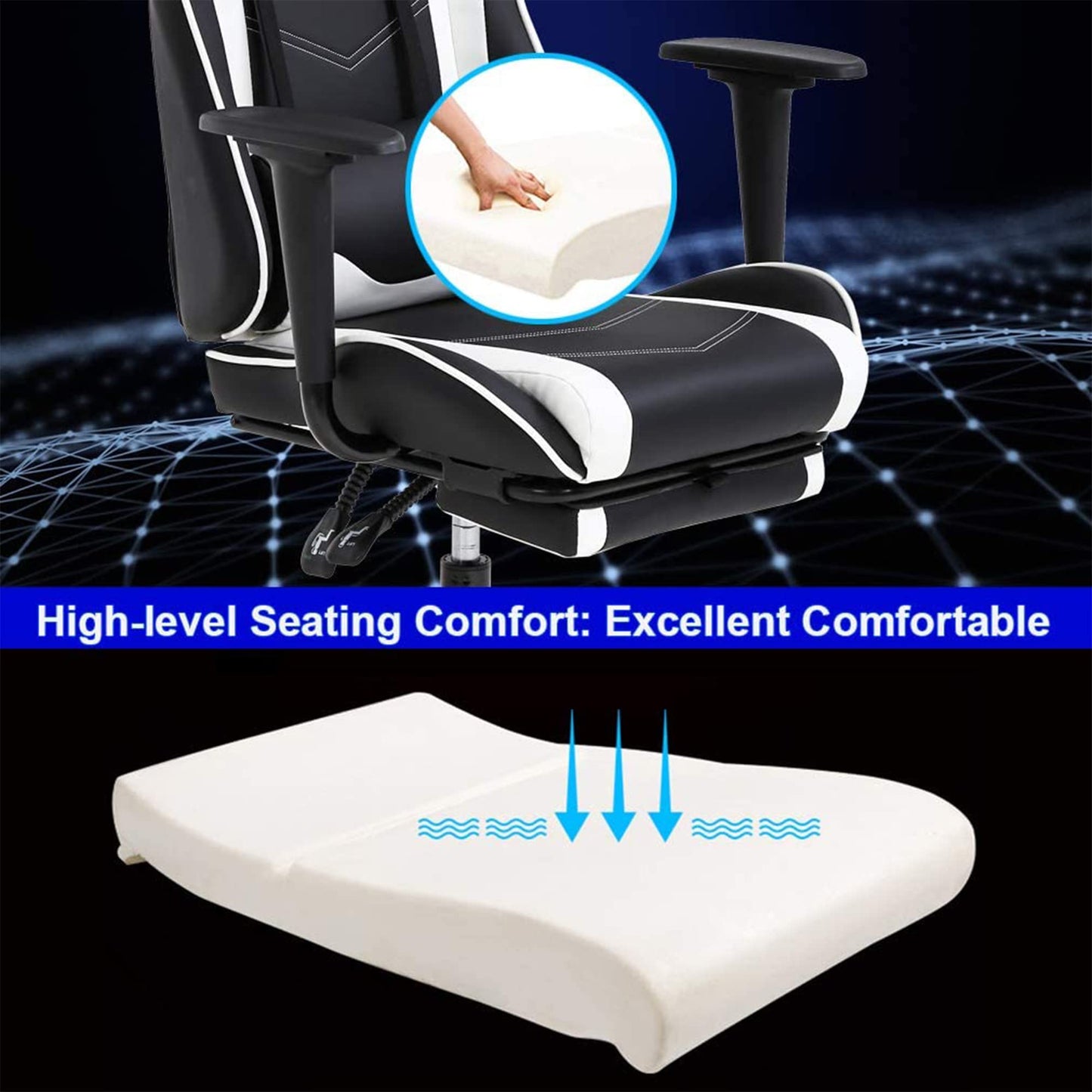 BestOffice | Ergonomic Gaming Chair | White | Reclining Computer Chair with Lumbar Support, Headrest Pillow, Adjustable Footrests | 360 Swivel with Heavy Duty Wheels | for Home & Office