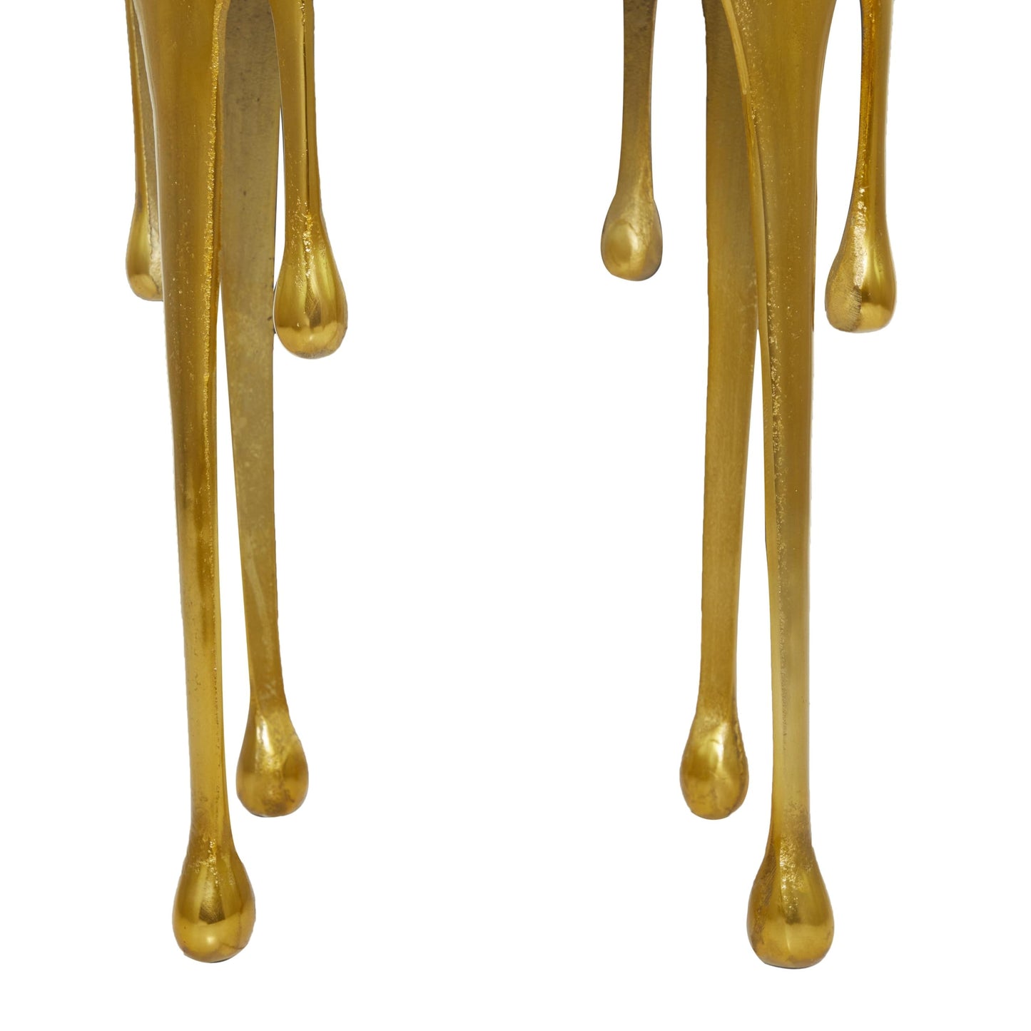 Deco 79 Aluminum Metal Abstract Melting Drip Accent Table with Melting Design and Shaded Glass Top, 16' x 16' x 25', Gold