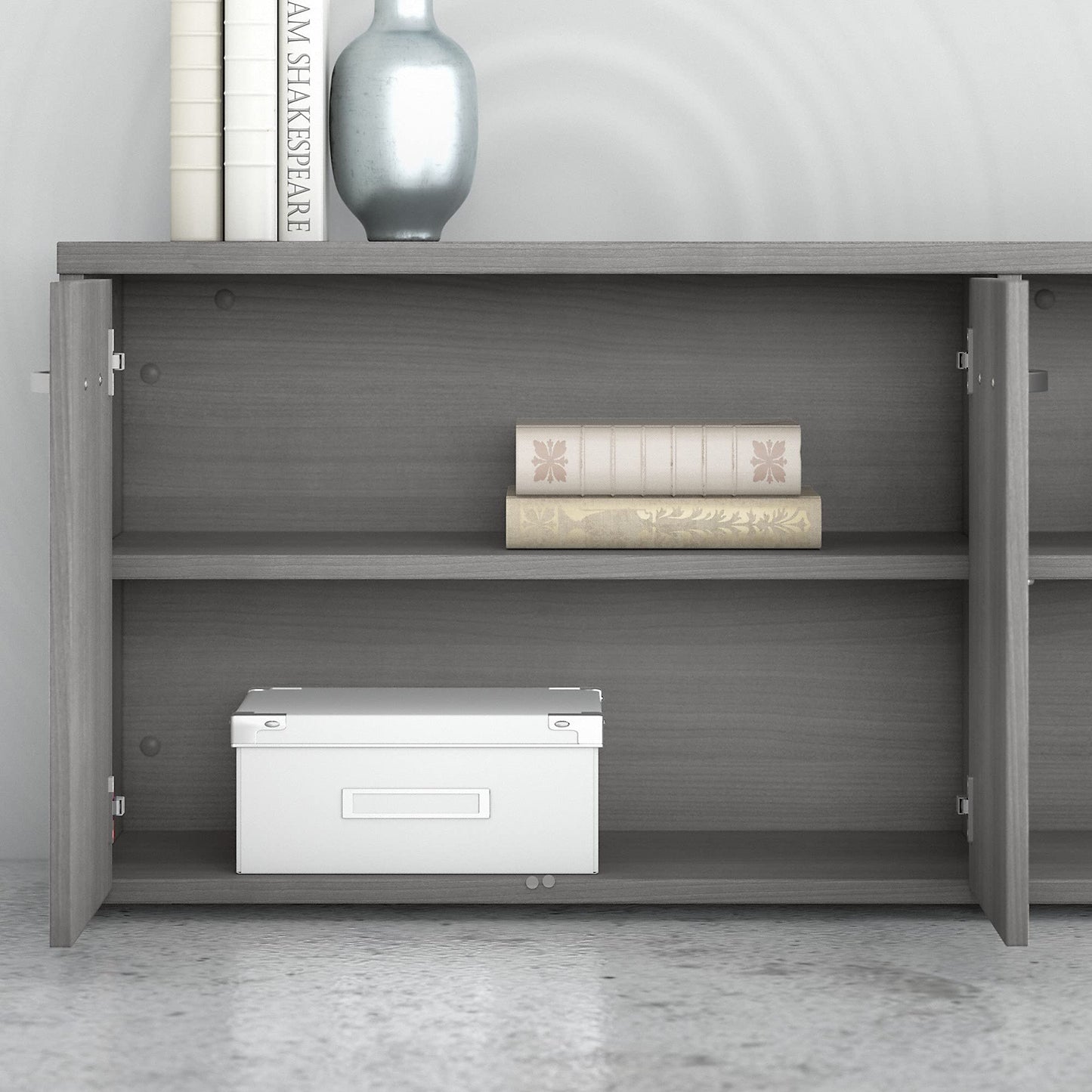 Bush Business Furniture Studio C Low Storage Cabinet with Doors and Shelves in Platinum Gray, Organization for Home or Professional Office