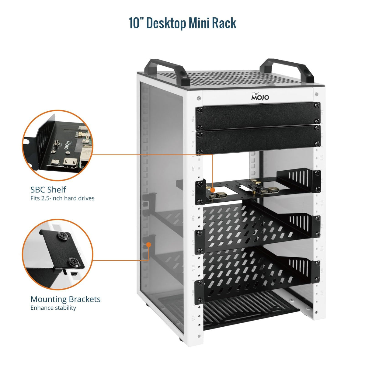 Tecmojo 9U Network Rack, 10 inch Mini Server Rack with 2 Side Translucent Panels & 2 Top Handles, 7.87 inch Deep, for 10 inch IT Equipment & A/V Devices, White