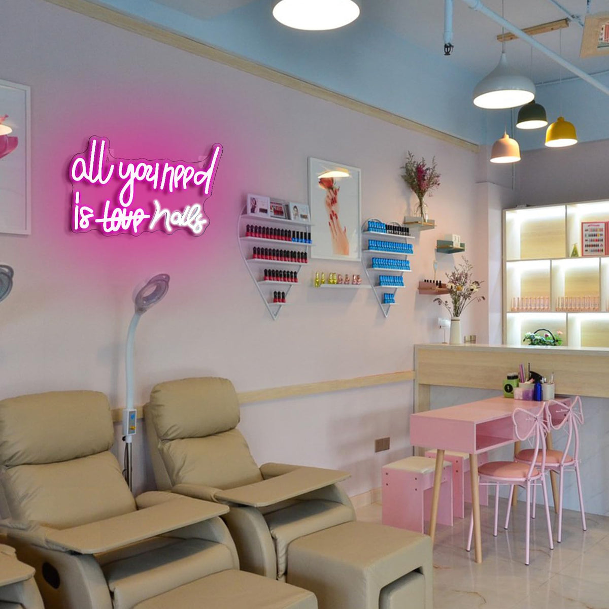 WLHOPE All You Need is Nails Neon Sign - Pink LED Signs with USB Connectivity for Bedroom, Home Bar, Girls Room, Beauty Shop, Nails Room - Gift for Girls
