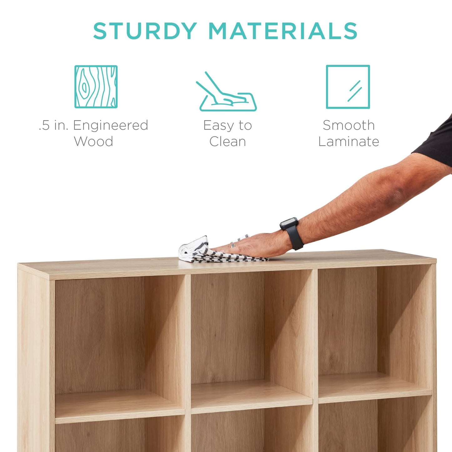 Best Choice Products 9-Cube Storage Organizer, 11in Shelf Opening, Bookcase, Display Shelf, Customizable w/ 3 Removable Back Panels - Light Oak