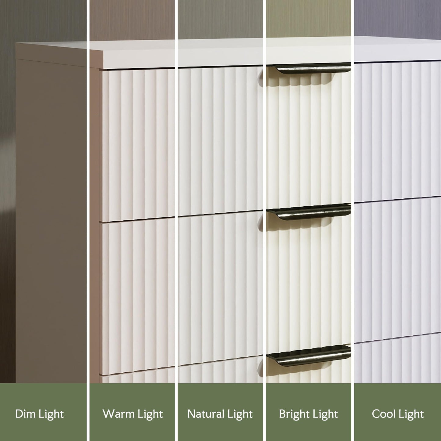 GRAINLLE Wood Night Stand Fluted Dresser for Bedroom 3 Drawers End Tables Nightstand, Storage Modern Side Table Natural White Bedside Table