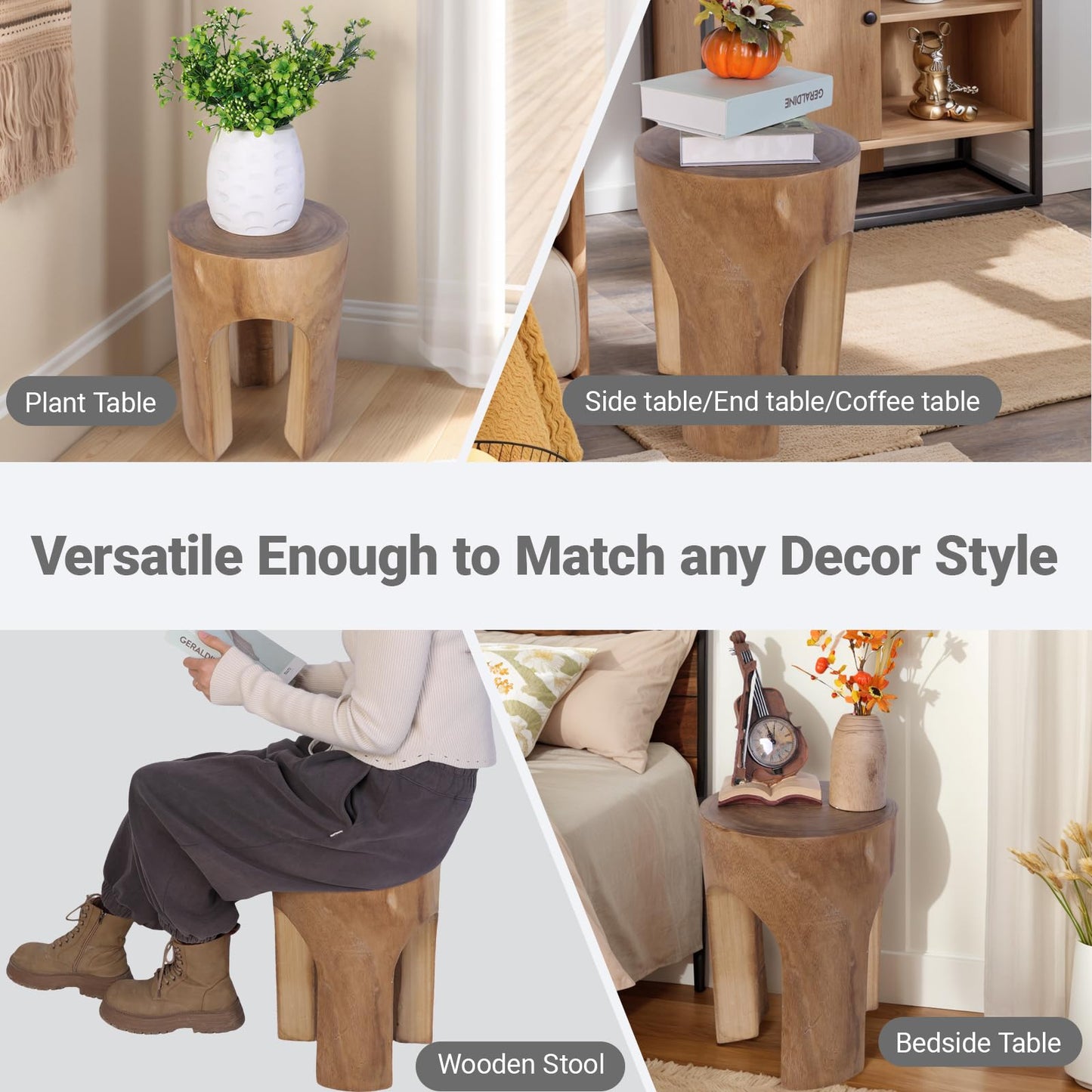 Athaliah Small Solid Wood Accent Table, Handcrafted Rustic Wooden Side Table for Sofa, Plant Stand or Decorative Use