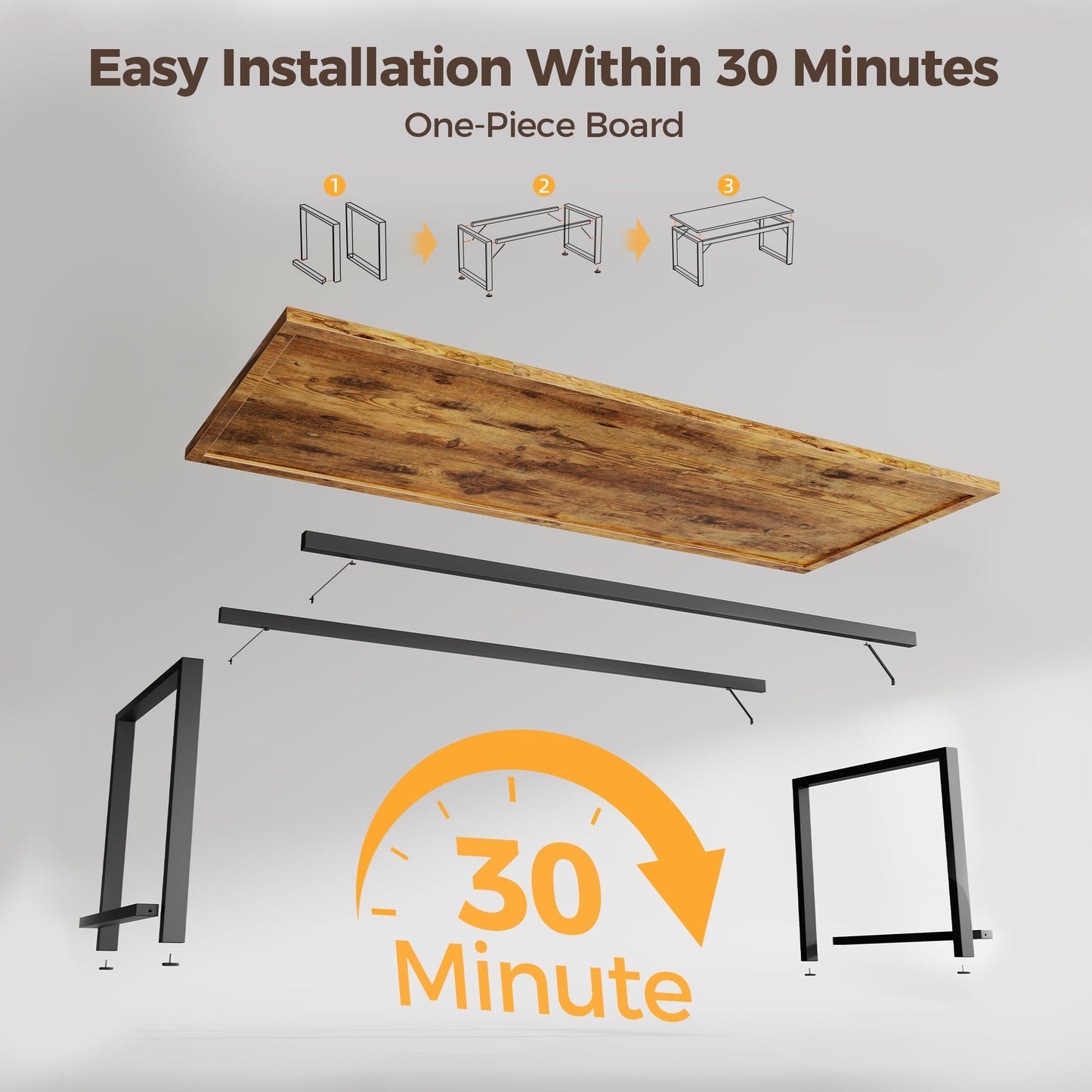 Mericonia 40 Inch Computer Desk, 1" Thick Modern Simple Study Writing Table, Heavy Duty Industrial Office Desk for Home Bedroom Workstation, Brown