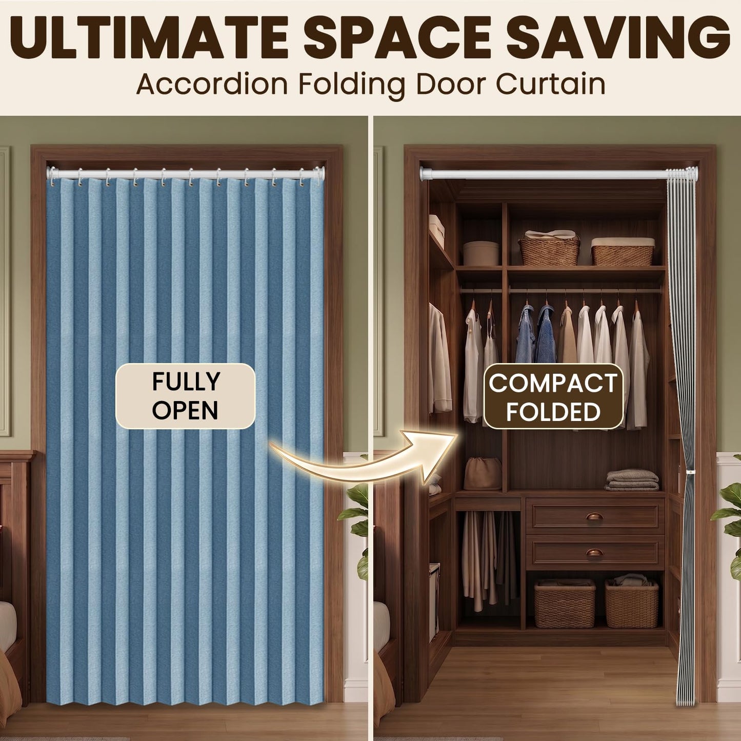 AJAZZ 100% Blackout Accordion Door Closet Door Curtain Invisible Applicable Bedroom Room Living Room Doorway （Blue 72" W x 78" L 1 Panel