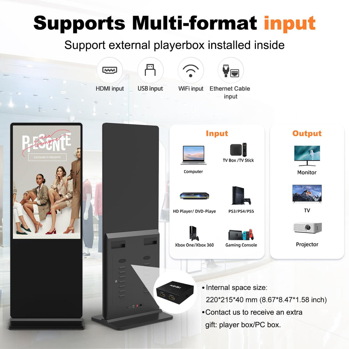 YCKJNB 43 inch Indoor Digital Signage Touchscreen,CMS Software,IPS Floor Standing Digital Kiosks Interactive Displays with WiFi HDMI/USB Input Auto AD Player, Android OS Black
