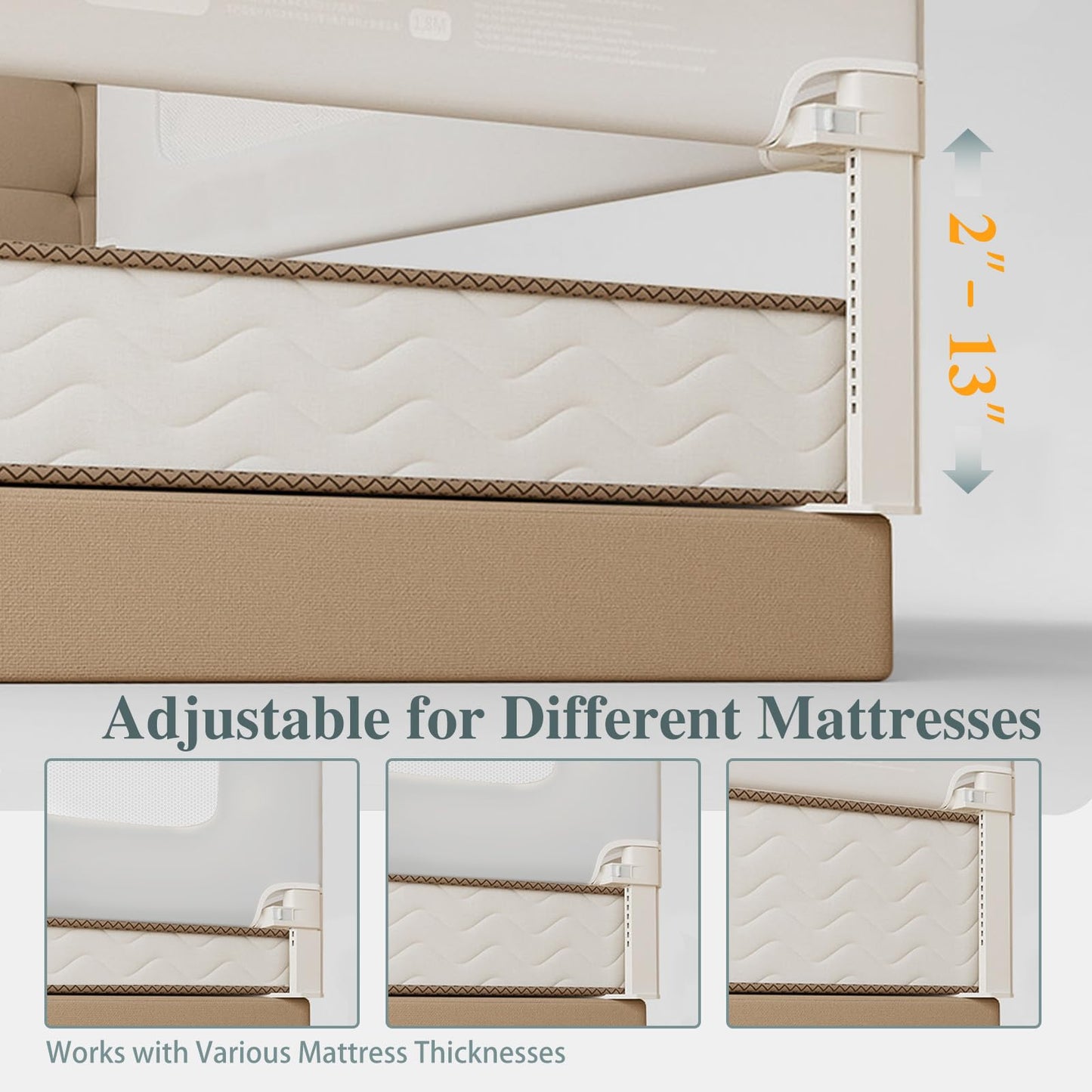 3 Piece Bed Rail for Toddlers, Bed Rails for King Bed, Double Lock Kids Bed Guard with Seamless Fit, Single-Side Lifting Design, Breathable Mesh & Thick Padded Cover (74.8*74.8*39 Inch- Twin Size)