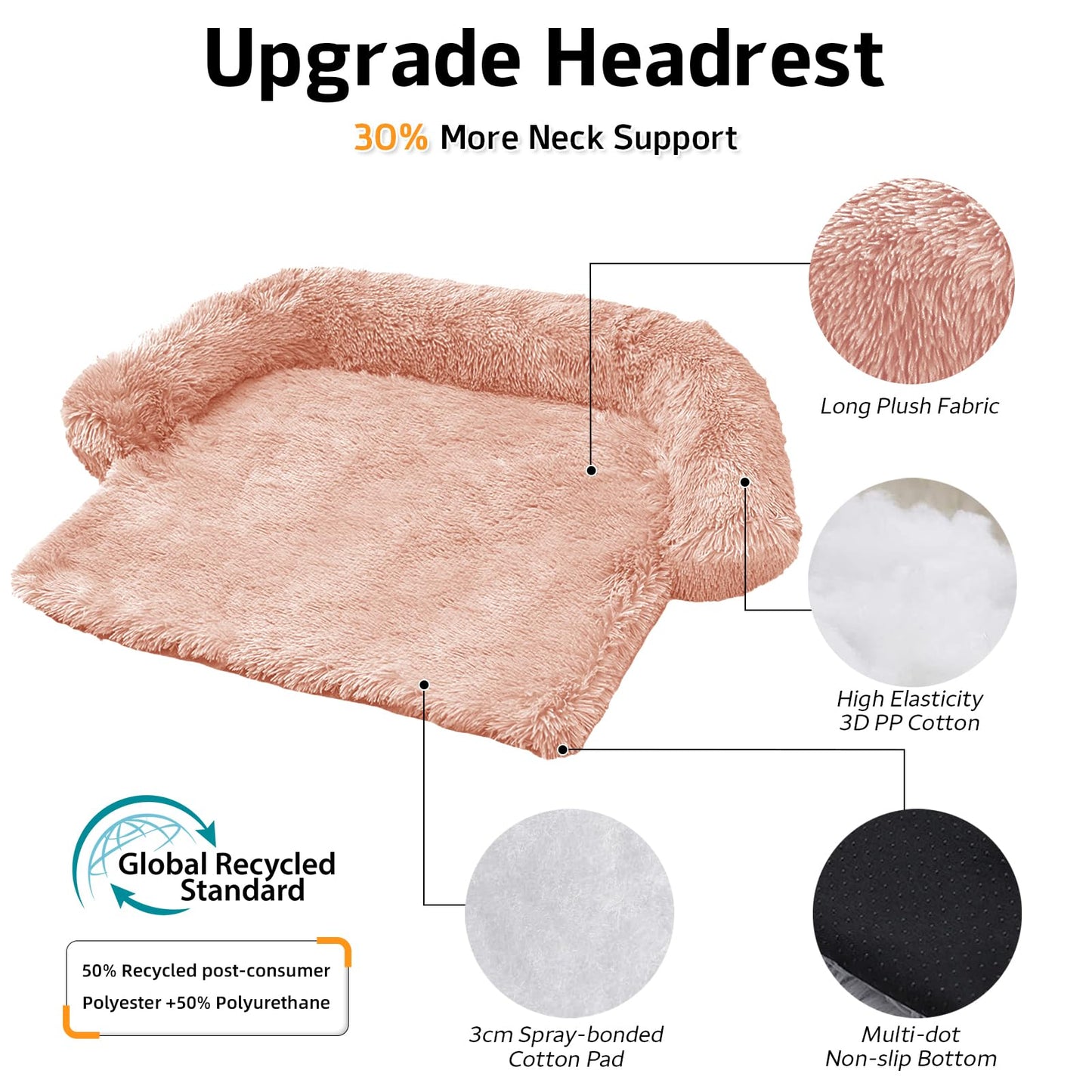 GGIB Calming Dog Bed Fluffy Plush Dog Mat for Furniture Protector with Removable Washable Cover for Large Medium Small Dogs and Cats (Large, Pink)