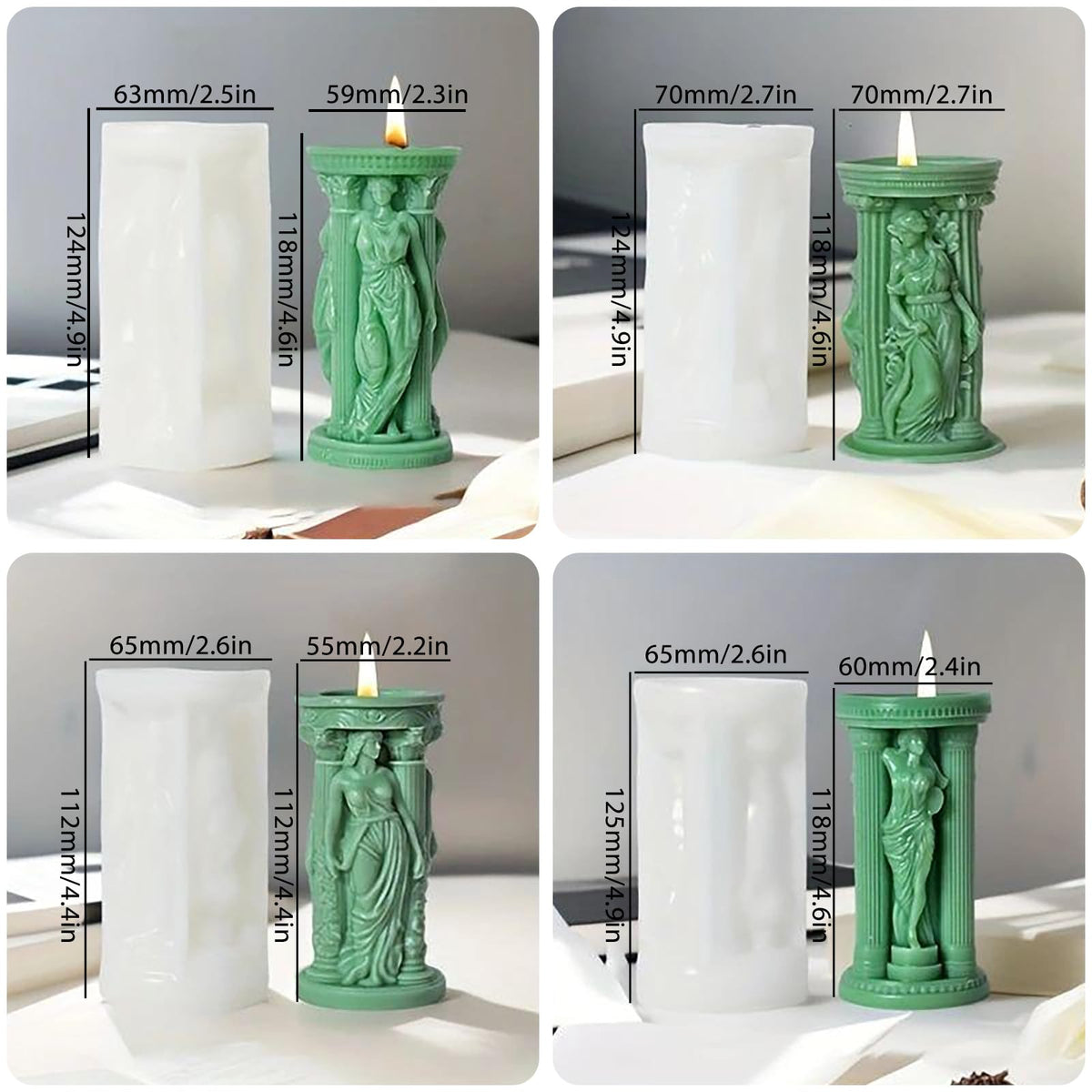 4 Pack Goddess Athena Silicone Pillar Candle Molds, 3D Portrait Resin Casting Silicone Mold for Epoxy Resin Craft, Soap & Aromatherapy Candle Making, Home Table Halloween Party Decor Craft Molds