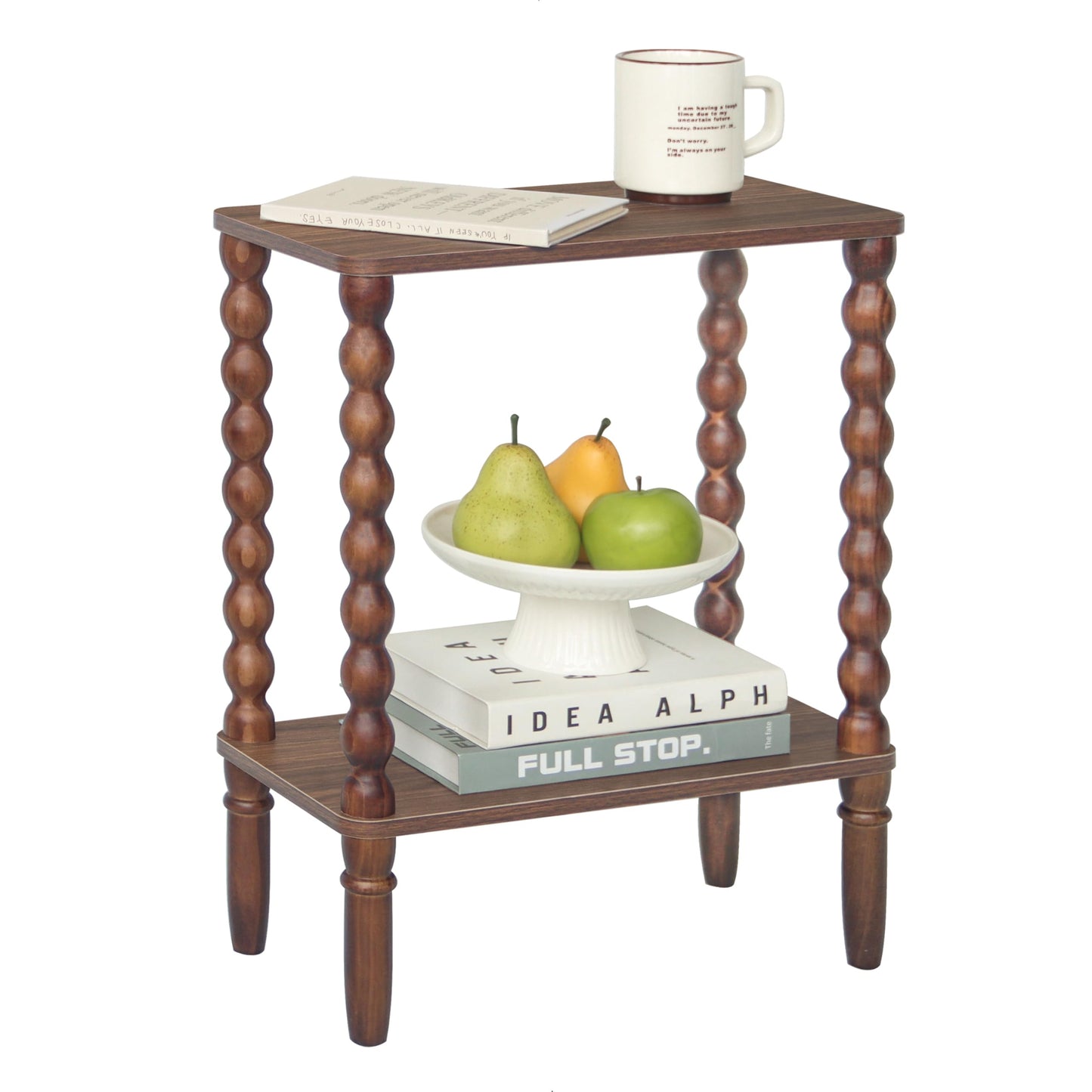 Fultyle Small Narrow Side Table, Skinny End Table Living Room with 2-Tier Storage, Narrow Accent Table Slim Nightstand for Small Spaces, Office, Bedroom (Walnut Brown)