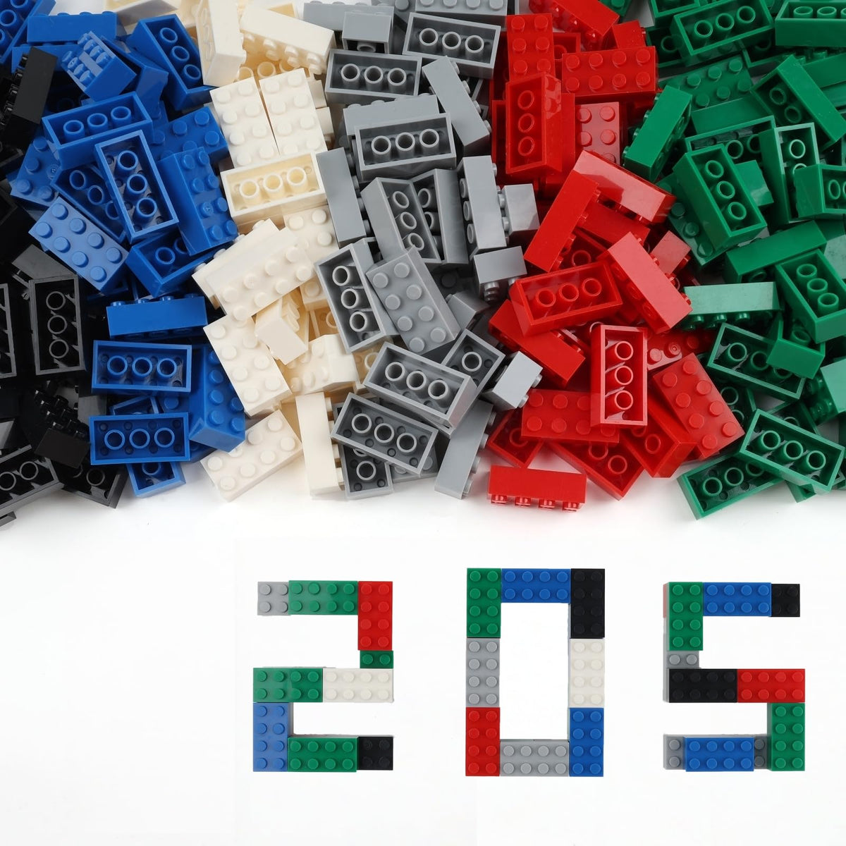 PUZSNAP 2×4 Building Blocks, 205 Pieces in 6 Colors, Essential Parts for Creative Play, Compatible with Major Bricks for Expansion
