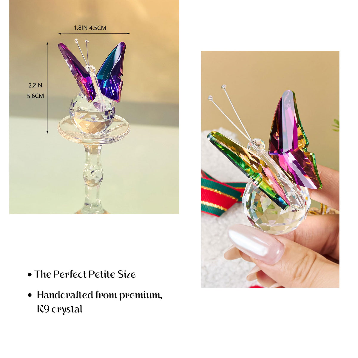 QFkris 6-Piece Crystal Butterfly Figurine Set, 2.2" Handcrafted Glass Animal Sculpture Home Decor, Office Room Tabletop Display Paperweight, for Mom Butterfly Lover Women Girl Birthday