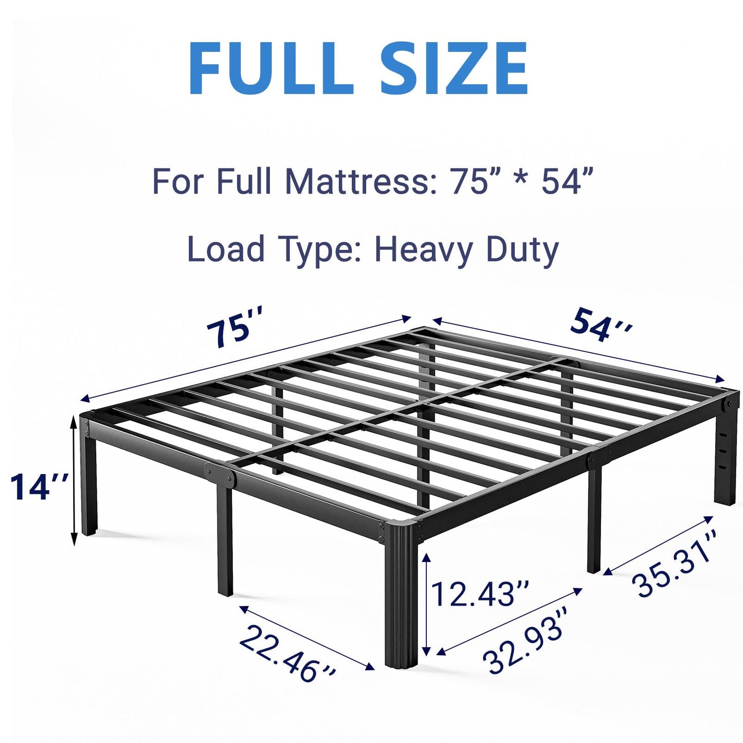 Nordicbed 14 Inch High Heavy Duty Full Size Bed Frame Metal, Platform Bed Frame Full Size No Box Spring Needed, Noise Free, Easy Assembly, Black