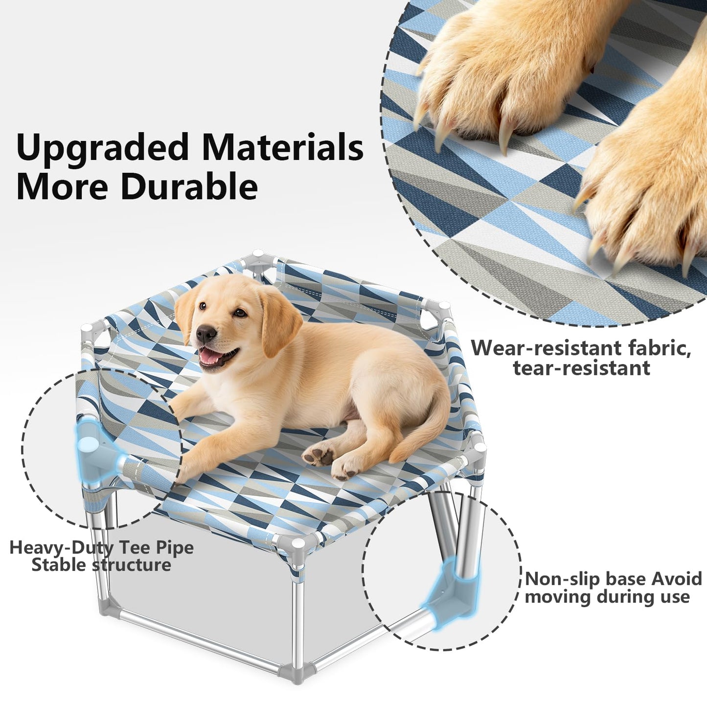 Elevated Dog Bed with Full Guardrail, Raised Dog Sofa Beds, Hexagonal Sleeping Puppy Bed，Cooling Outdoor Pet Cot with Breathable Cotton Fabric (Small, Hexagon)