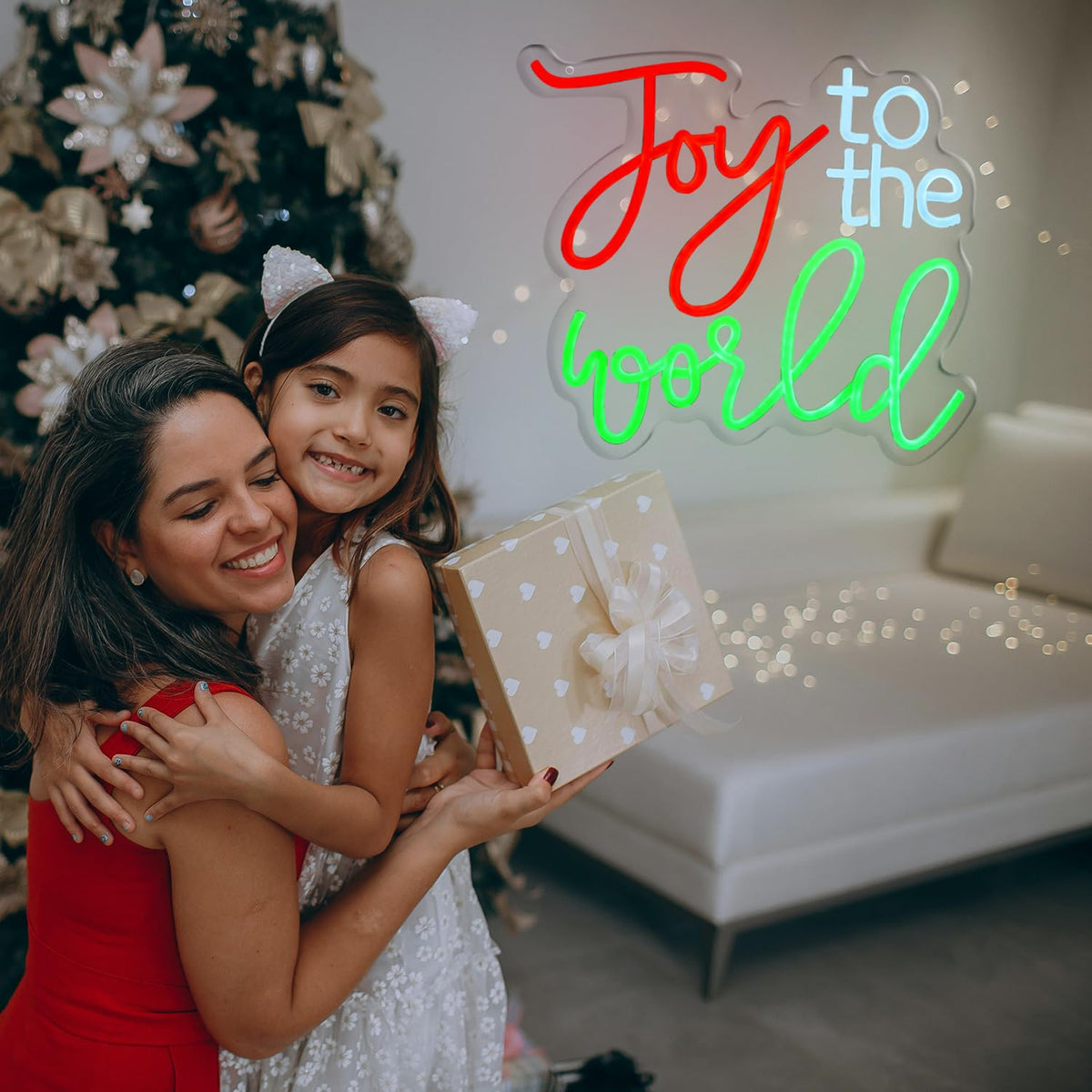 Joy to the World Neon Light Sign Happy Winter Holiday LED Sign Art Wall Decor Red Green Christmas Neon Sign for Thanksgiving New Year's Day Xmas Party Countdown Party