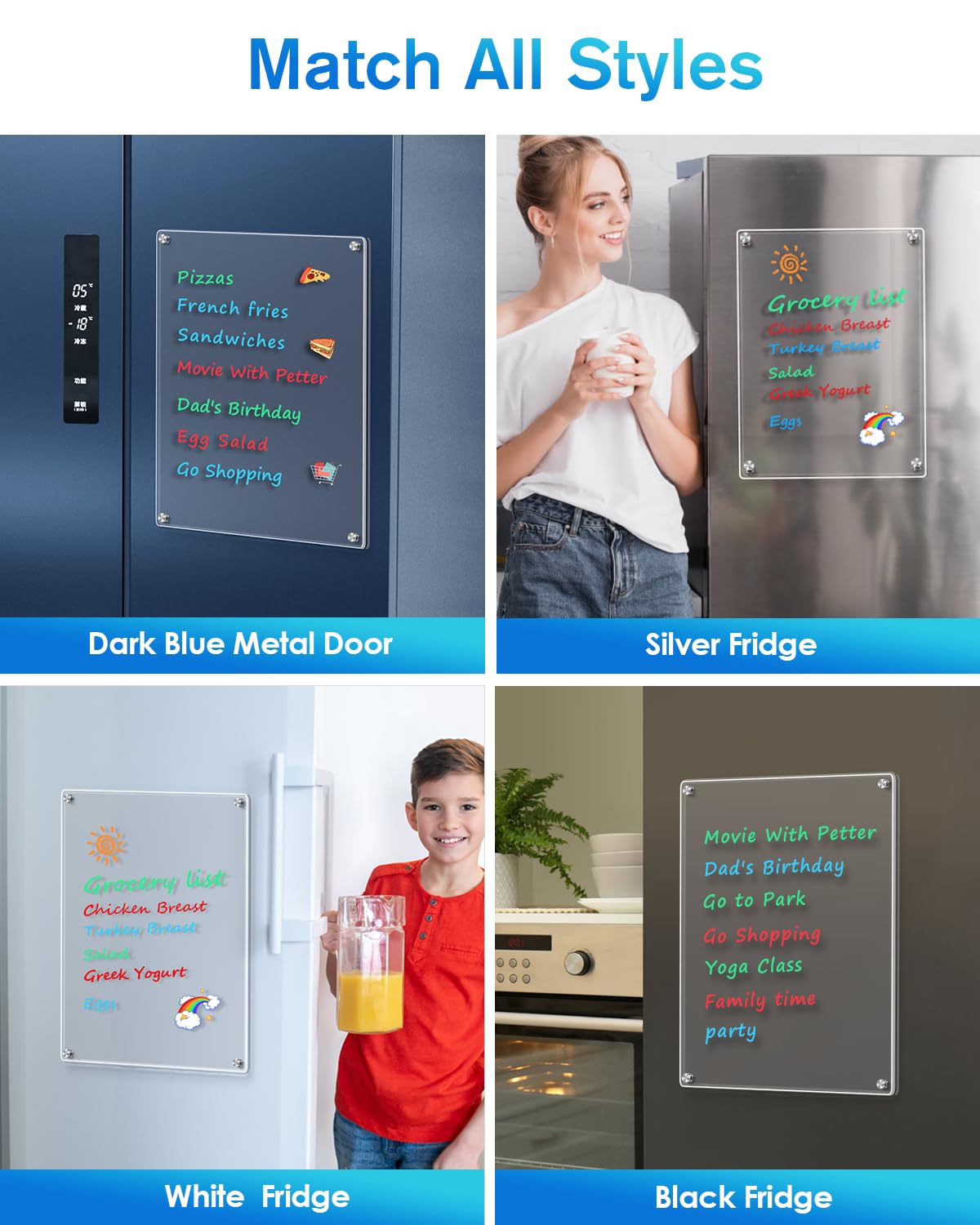 MaxGear 12"x8" Acrylic Magnetic Whiteboard for Fridge, Small Clear Refrigerator Dry Erase Board with 4 Markers and 1 Cloth, Smooth Writing and Easy Cleaning Blank Memo Grocery List for Home Planner