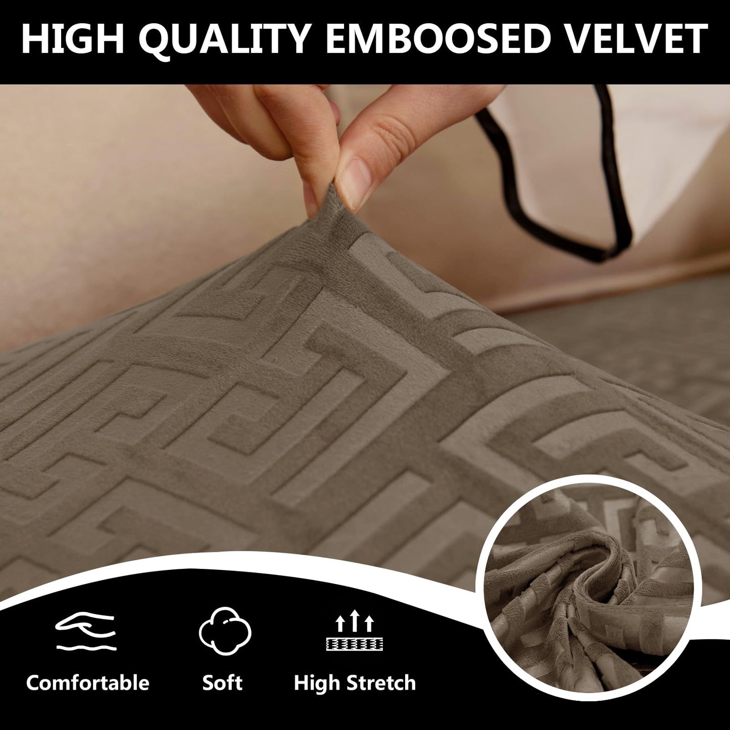 UNBBRRL 10 Pieces Stretch Sofa Cushion Covers for U-Shaped Modular Sectional Couch with 4 Seats+4 Backs+2 Arms, Upholstered Covers for Sofa Bed with Deep Double Chaise (Camel,10 Pieces Set)
