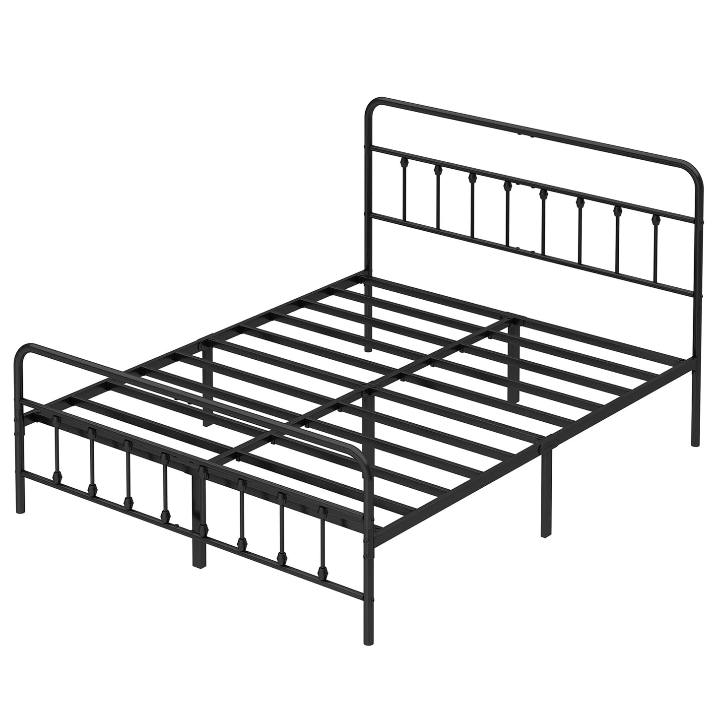 Chroark Full Size Black Metal Bed Frame with Headboard and Footboard, 12 Inch Underbed Storage Space, Heavy Duty Mattress Foundation with Steel Slat Support No Box Spring Needed
