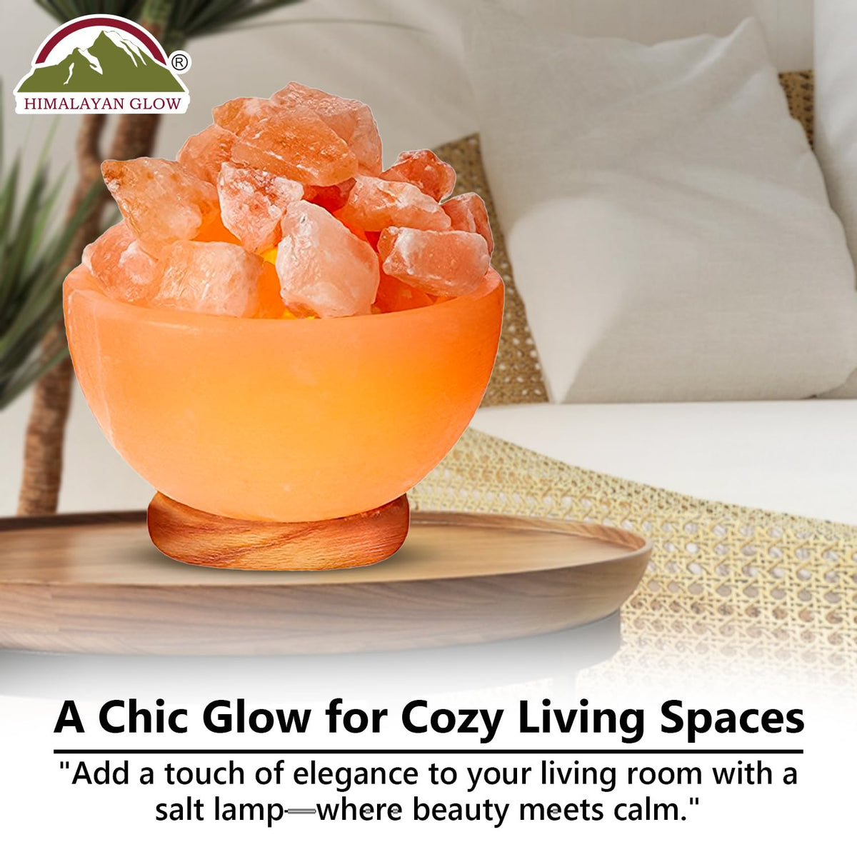 Himalayan Glow Natural Pink Salt Bowl Night Lamp with Crystal Chunks | Hand-Carved Himalayan Salt Lamp for Air Purification and Calming Ambiance
