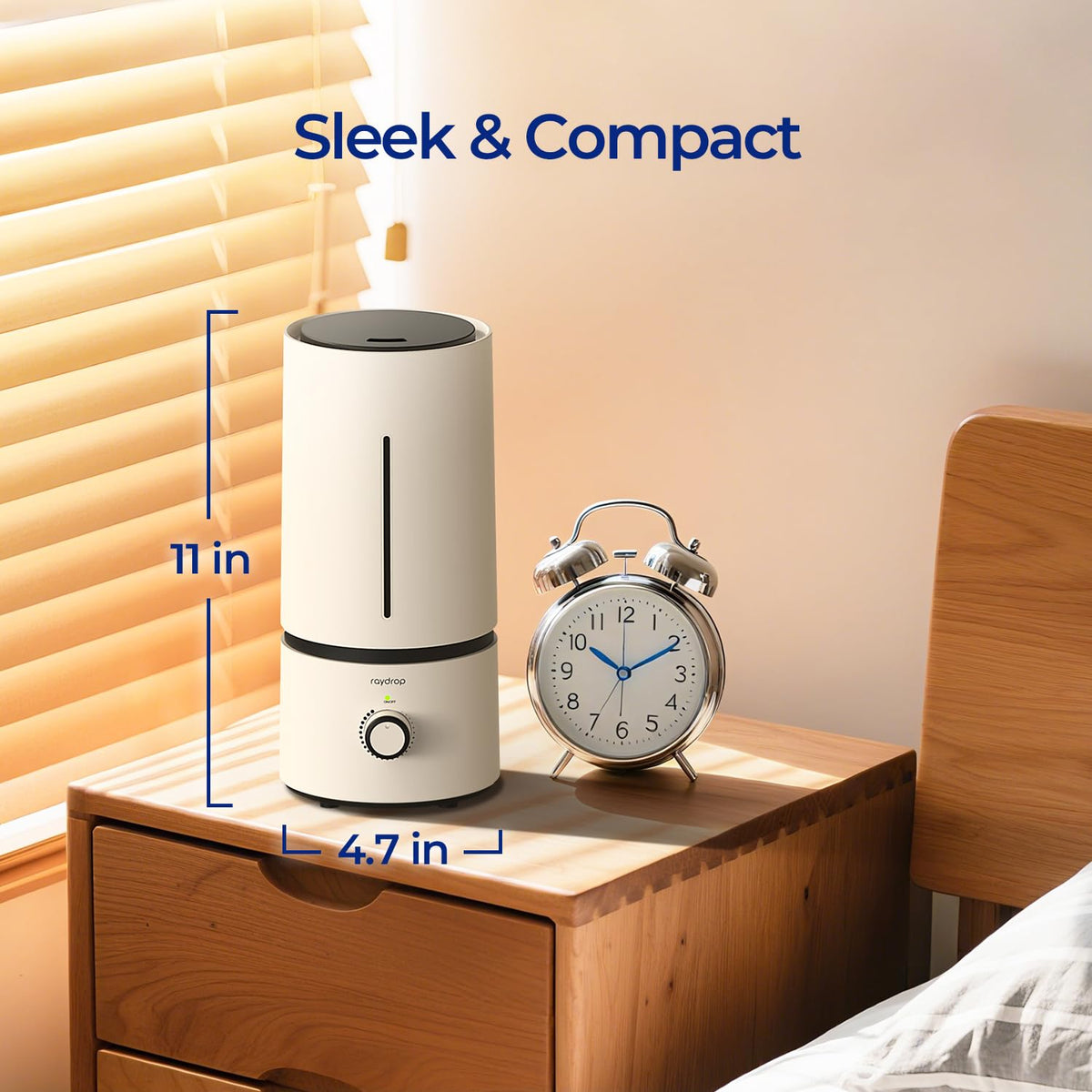 raydrop Cool Mist Humidifiers for Home Babies, 1.70 L Quiet and Small Ultrasonic Humidifier for Bedroom Nightstand, Space Saving, Auto Shut Off - (0.45 Gallon, US 110 V)