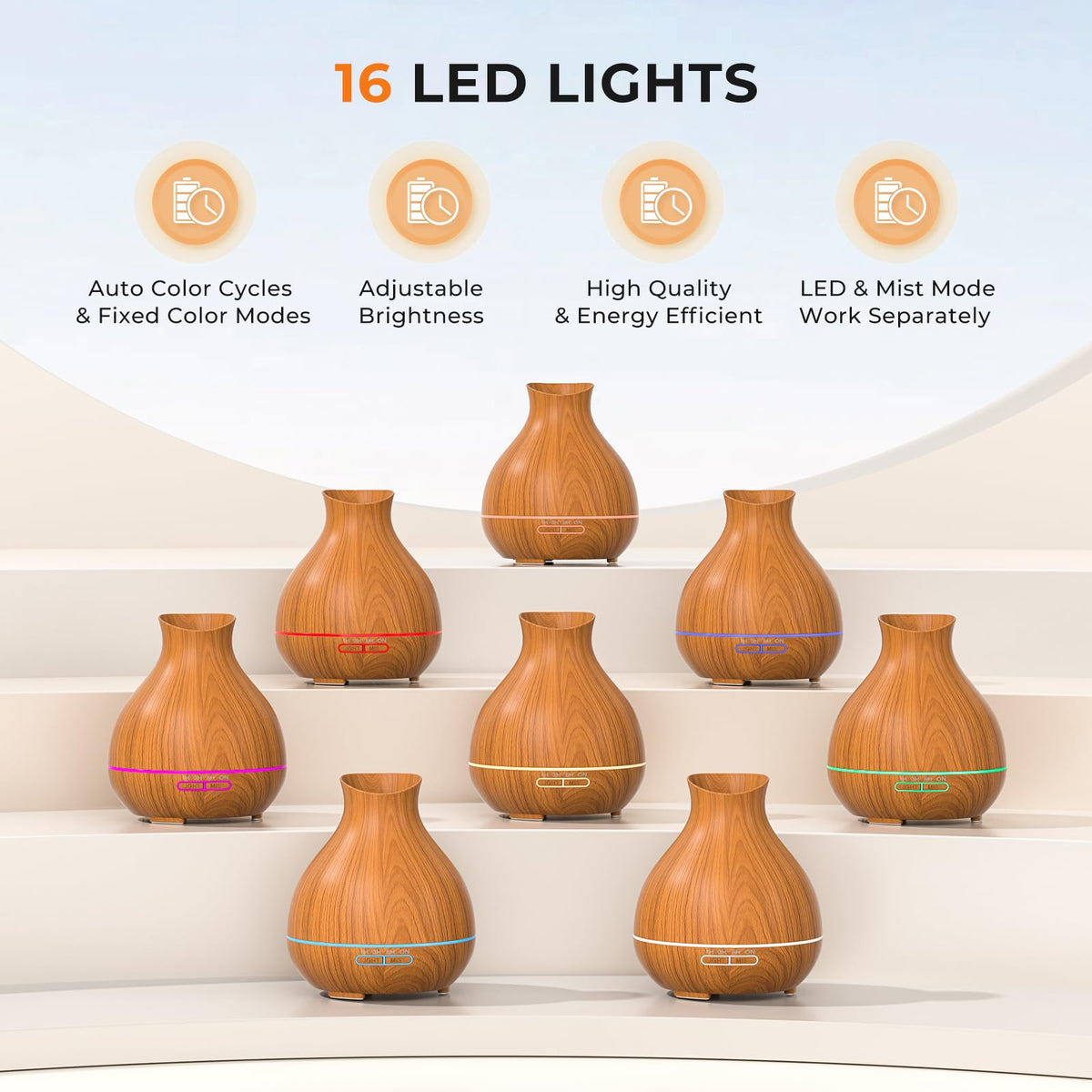 BZseed Aromatherapy Essential Oil Diffuser 550ml 12 Hours Wood Grain Aroma Diffuser with Timer Cool Mist Humidifier for Large Room, Home, Baby Bedroom, Waterless Auto Shut-off,7 Colors Lights Changing