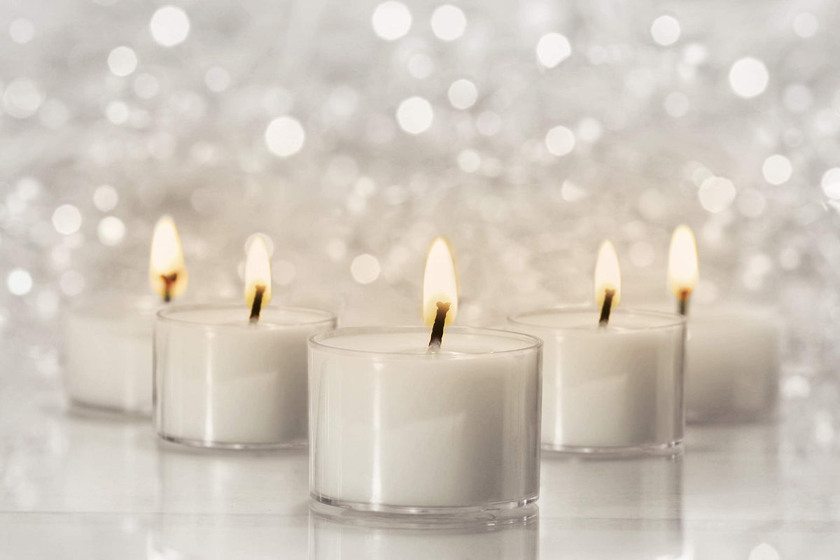 Ner Mitzvah Long Lasting Tealight Candles - 6 Hours - White in Clear Cups - Unscented - 80 Pack - Made in EU