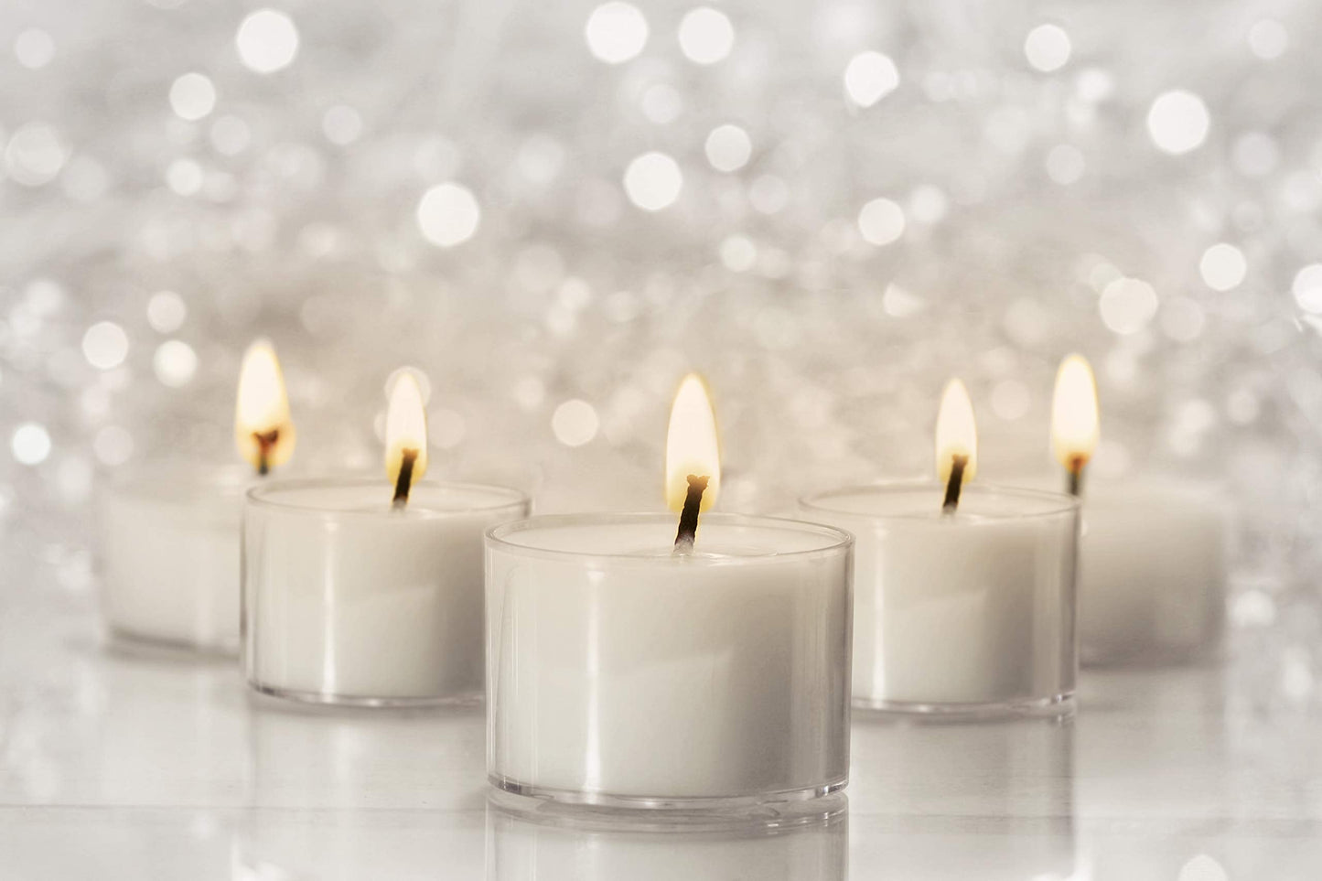 Ner Mitzvah Long Burning Tealight Candles - 8 Hours - White in Clear Cups - Unscented - 80 Pack - Made in EU