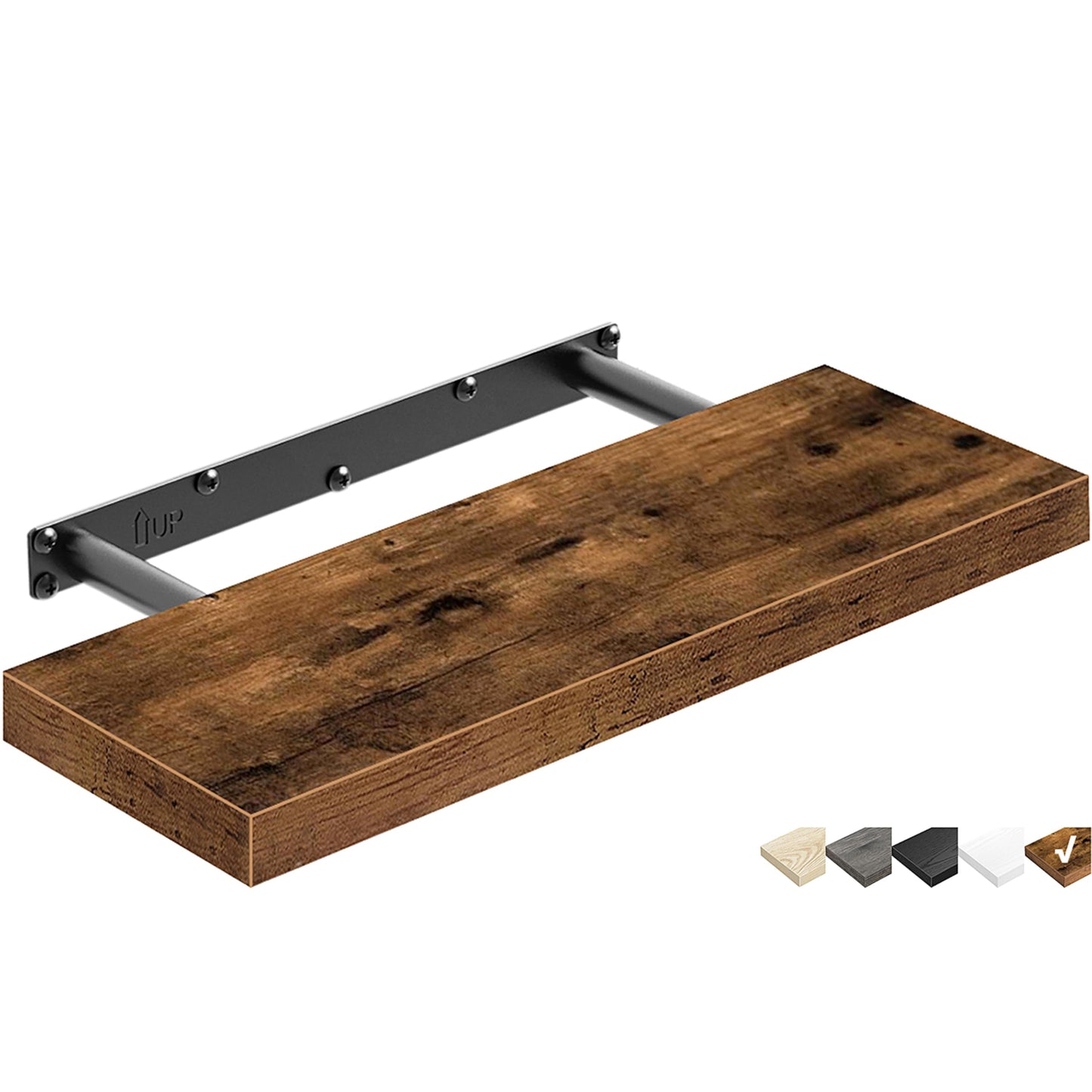QEEIG Floating Shelf for Wall Bathroom Shelves Bedroom Kitchen Living Room Farmhouse Small Book Shelf 16 inch Set of 1, Brown (015-BN1)