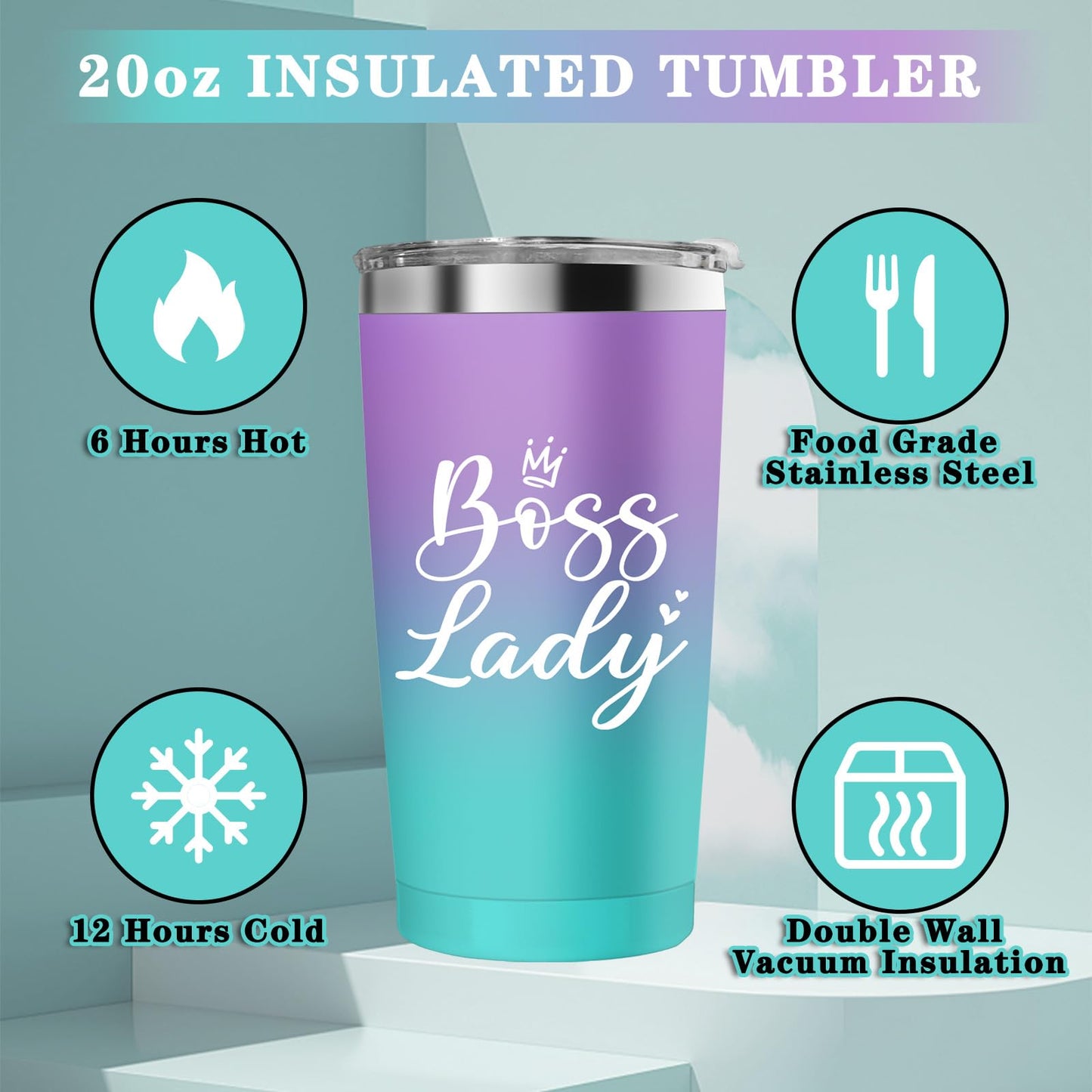 Boss Lady Gifts for Women, Birthday Gifts for Boss Women Office Boss Appreciation Gift for Her Best Boss Lady Tumbler, Acrylic Plaque, Retirement Thank You Gift Basket for Female Manager Leader