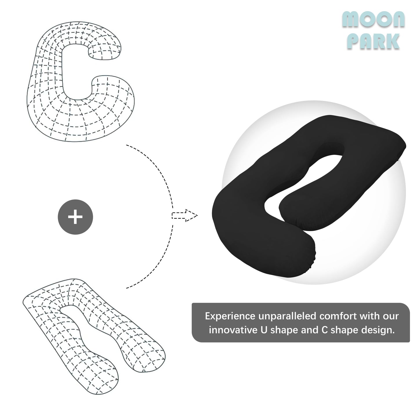 MOON PARK Pregnancy Pillows for Sleeping - U Shaped Full Body Maternity Pillow with Removable Cover - Support for Back, Legs, Belly, Hips - 57 Inch Pregnancy Pillow for Women - Black