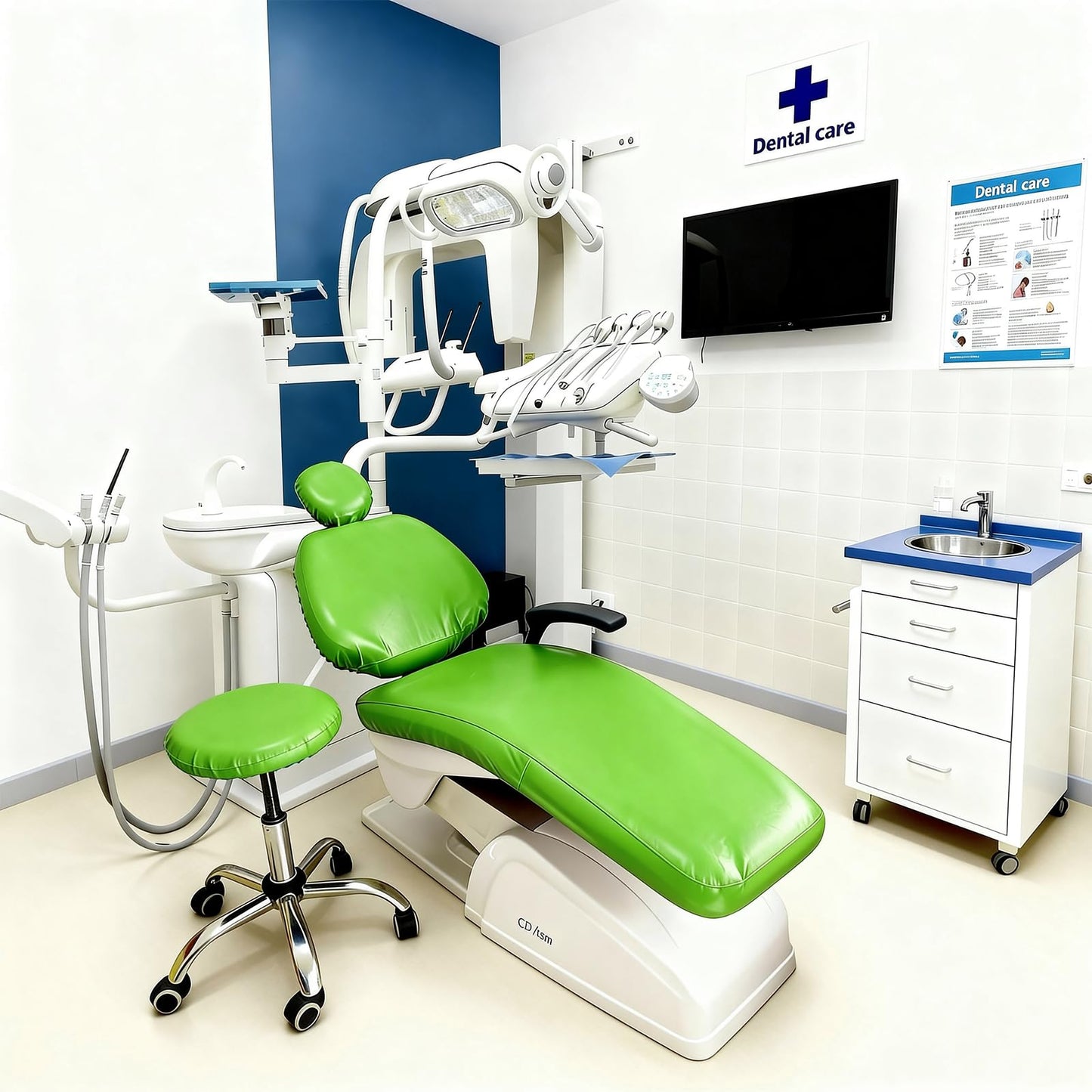 buyzg 5Pcs Dental Chair Covers Set - Waterproof & Non-Slip PU Leather Elastic Full Covers with Foot, Seat, Headrest & Backrest Protectors for Dental Clinic Chairs(Green)