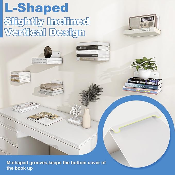 FENTEC Floating Book Shelves for Wall, Wall Mounted Invisible Floating Bookshelf