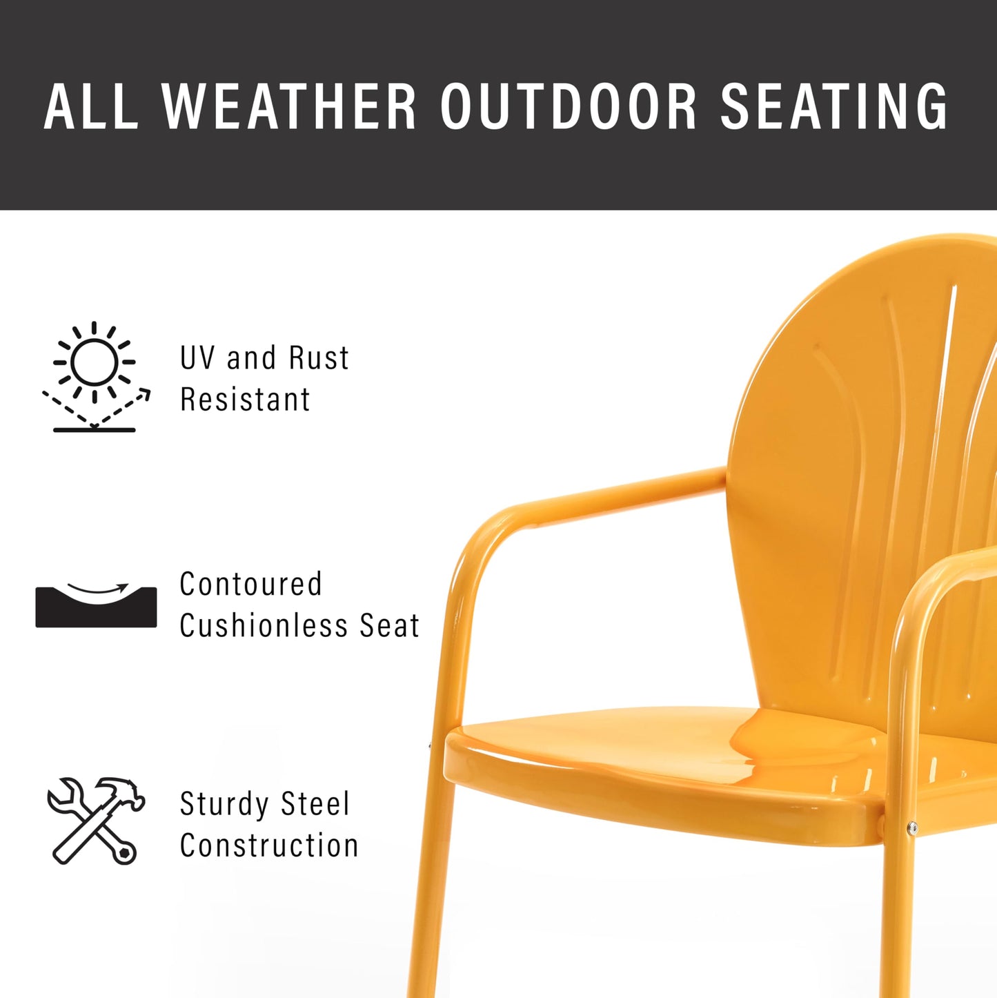 Crosley Furniture Griffith Outdoor Chair, Retro Metal Patio Chairs for Dining, Porch, Deck, Balcony, Tangerine