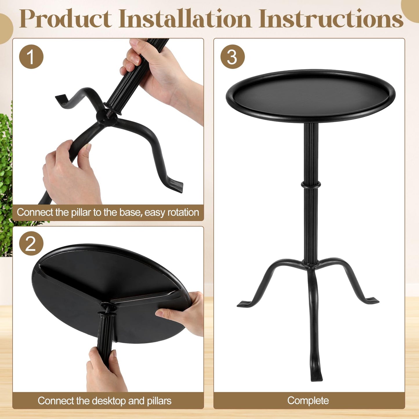RattanView 2 Pcs Metal Martini Table Black Small Round Drink Table12.5 x 12.5 x 27.75 Inches Pedestal Iron Side Tables for Small Spaces Living Bedroom Room