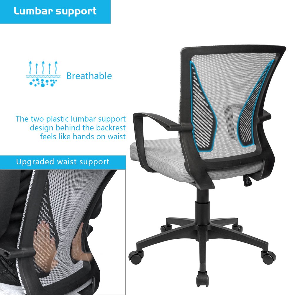 Furmax Office Chair Ergonomic Computer Desk Mesh Chair Mid Back Swivel Lumbar Support with Armrest (1, Gray)