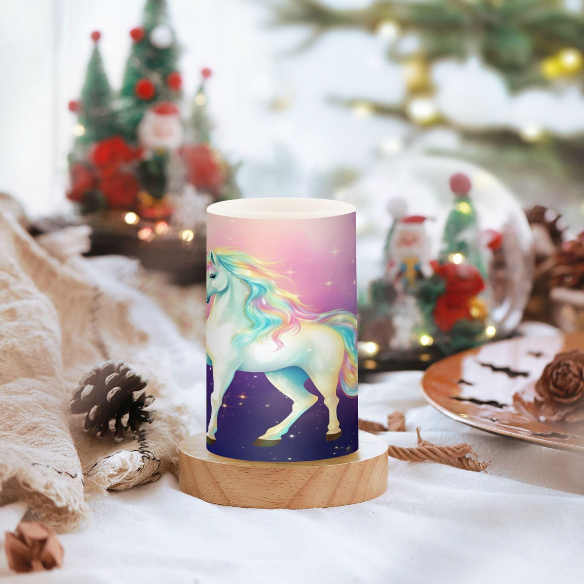 Lights Flameless Candles Rainbow Fairy Unicorn Stars Pillar Candles Set of 2 Battery Operated Remote Control Warm Lights Home Decor