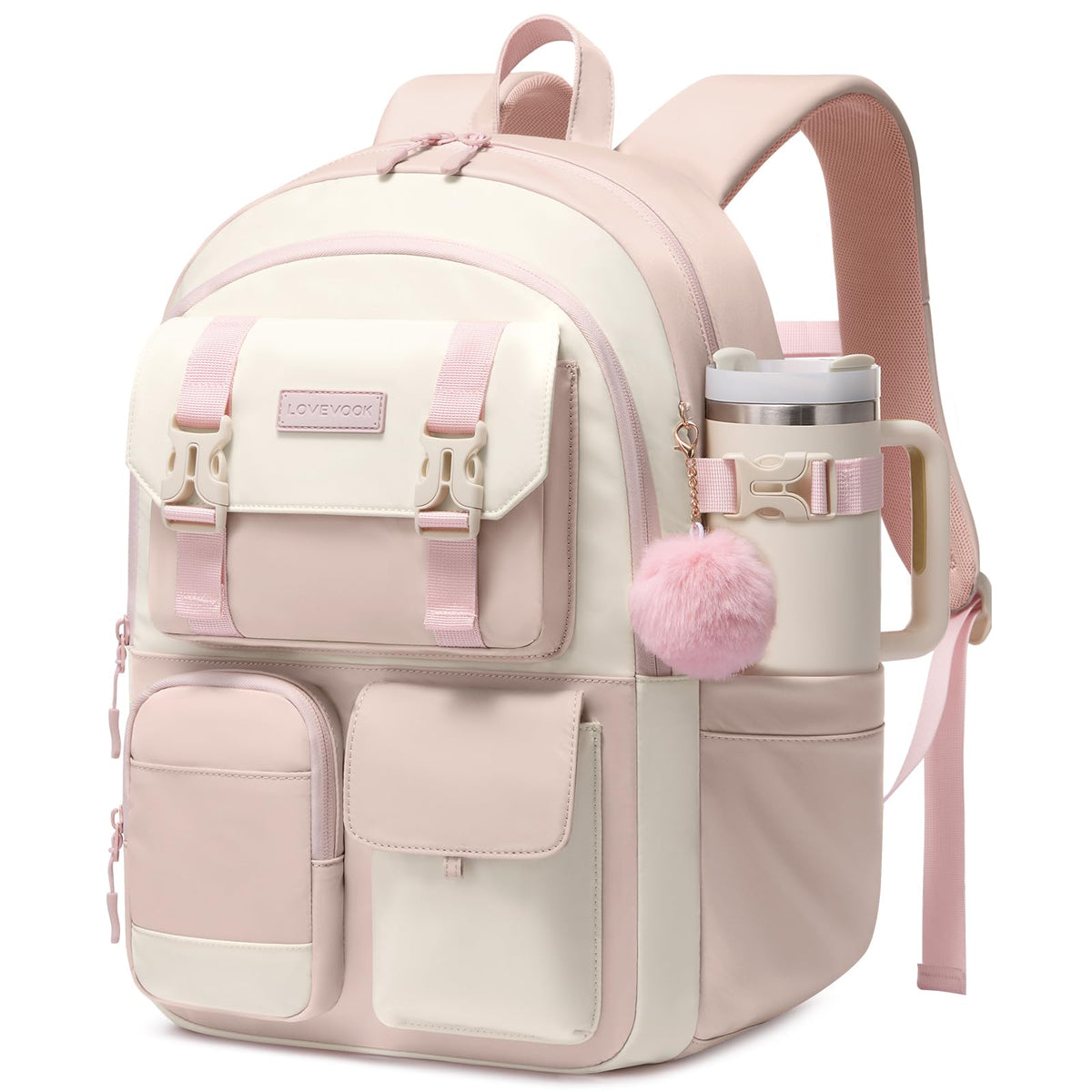 LOVEVOOK School Backpack for Teen Girls,Student Backpack Purse for 8-16 Teenage,Cute Kid Bookbag with Large Cup Holder,Back to School Backpack Fit 15.6 Inch Laptop,College Travel Bag for Daughter Gift